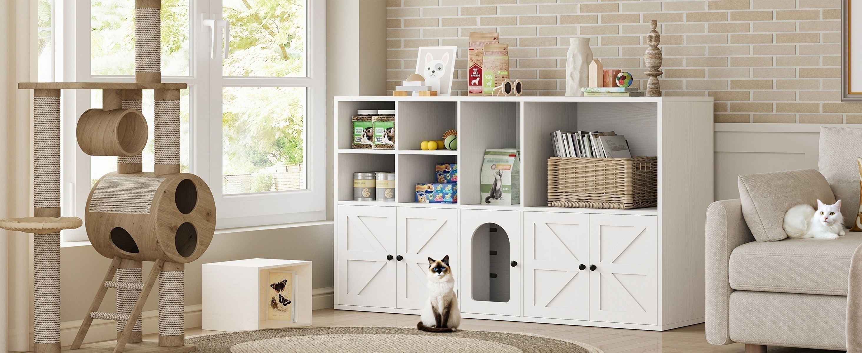IRONCK Cat Litter Box Enclosure for 2 Cats, Litter Box Furniture Hidden with Double Room and Large Storage Space, Wooden Washroom Furniture, Cat House, White - image 7