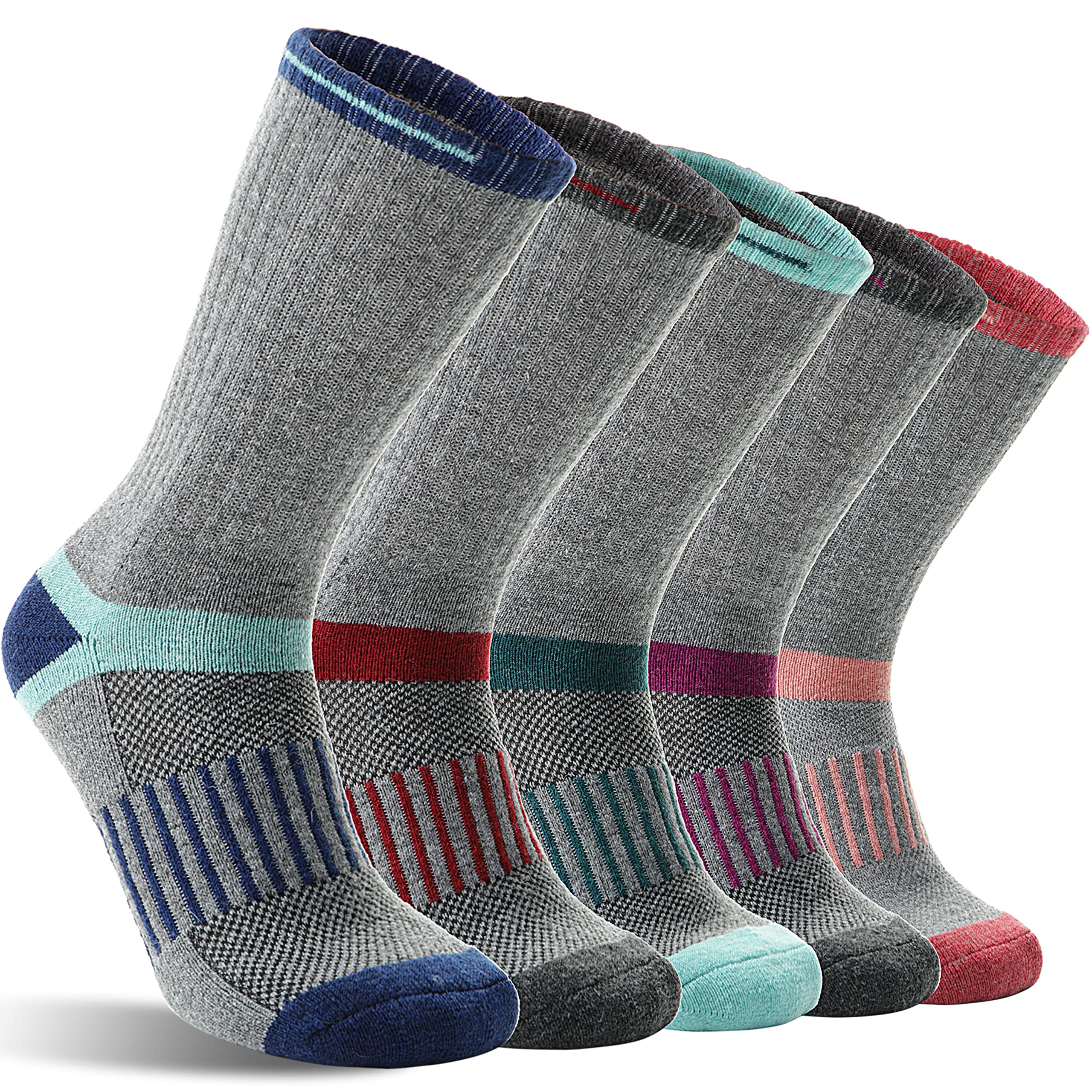 5 Pairs Merino Wool Hiking Socks Warm Thermal Winter Cozy Cushioned Moisture Wicking Socks for Women & Men