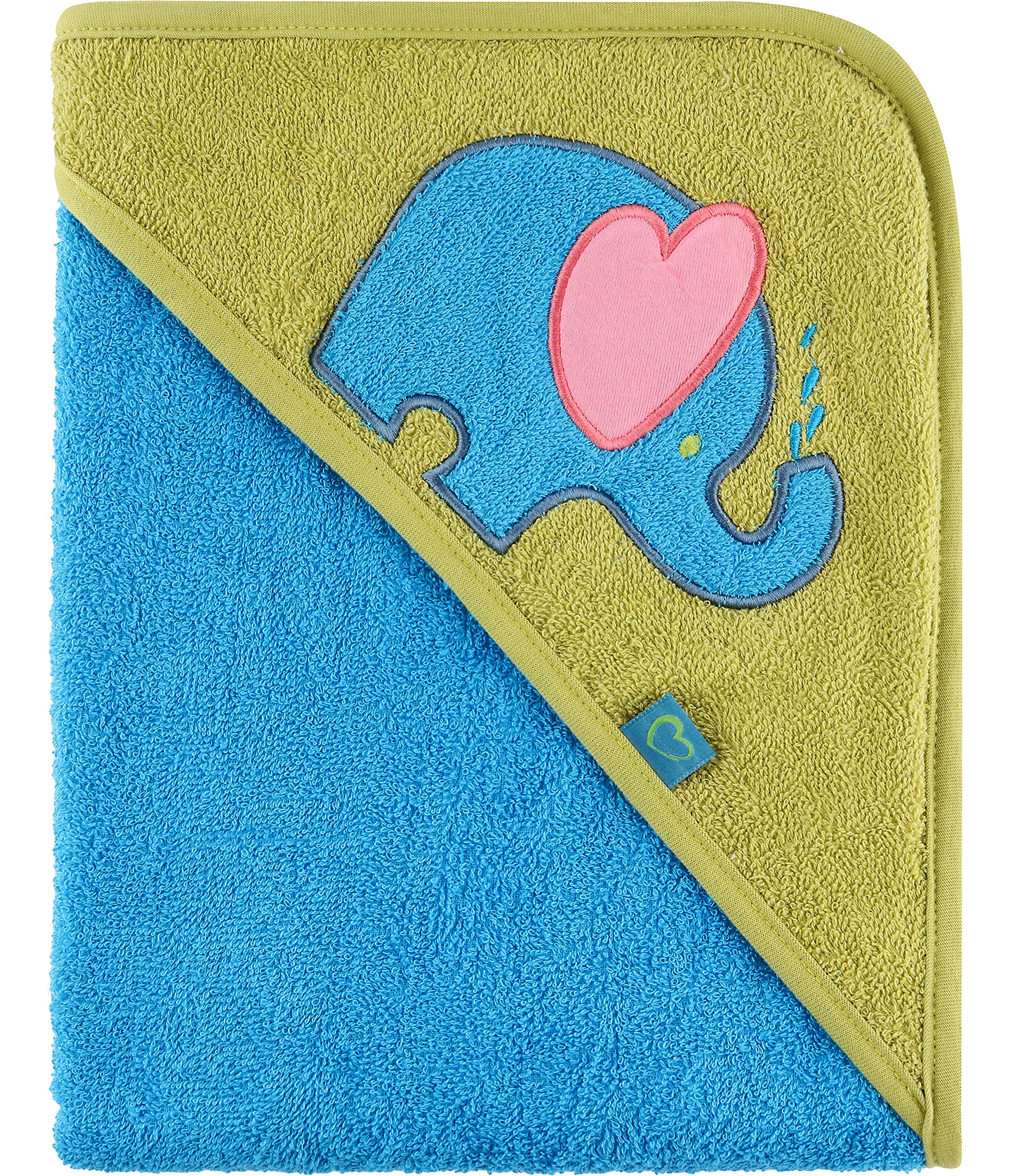 Be Mammy Baby Hooded Towel Made of Cotton Oeko-Tex Standard 100 39.37in x 39.37in BE20-240 (Blue - Elephant)