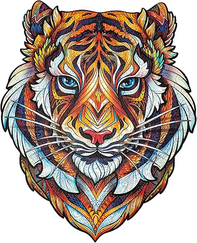 Miniatura 4 de UNIDRAGON Rompecabezas de madera originales, bonito tigre, 181 piezas, tamaño mediano de 9.8 x 12.3 pulgadas, hermoso paquete de regalo, forma