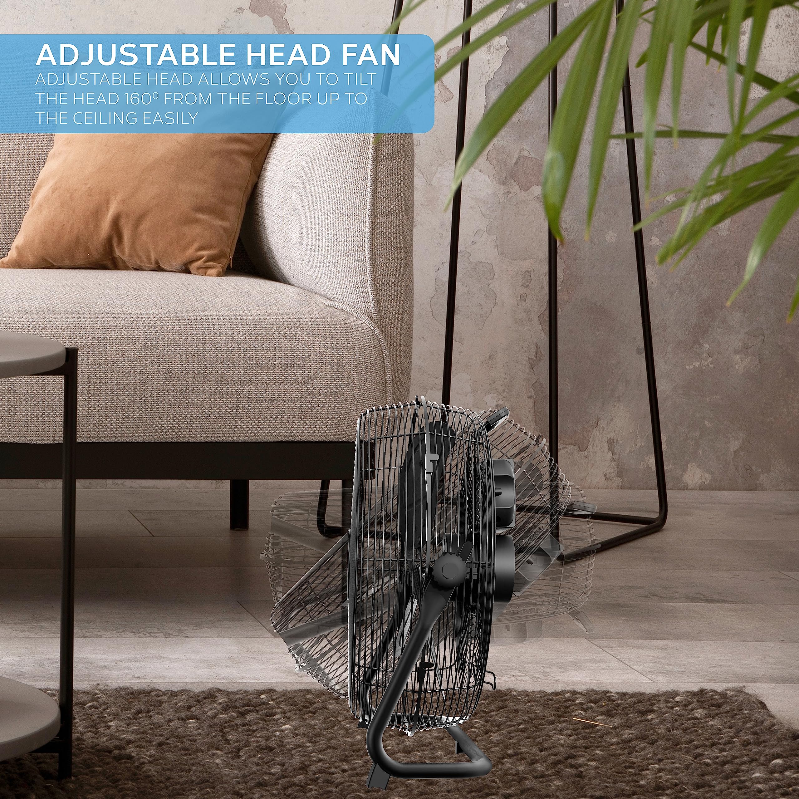 Air Pro 16" Floor Fan - Powerful Air Cooling & Circulating Fan with 3 Speed Setting & Adjustable Tilt - Indoor Home, Office, Gym Fan Quiet Portable Electric Fan with Metal Blade & Body 1.6m Long Cable