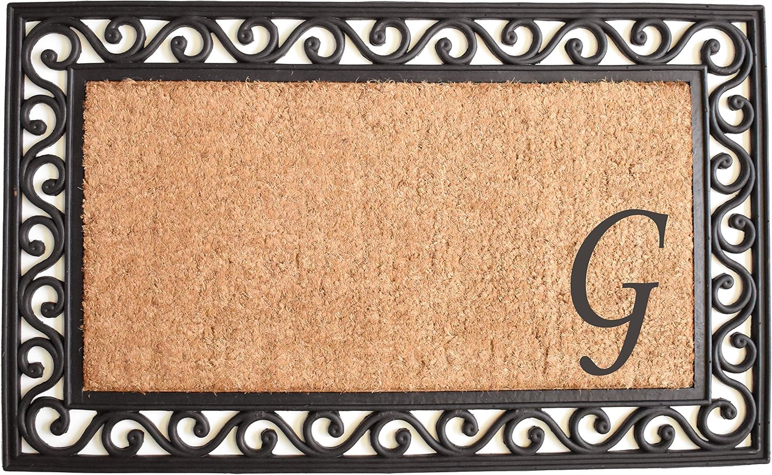 Home & More 104021830 Versailles Monogram Doormat 18" x 30", Natural/Black (Letter G)