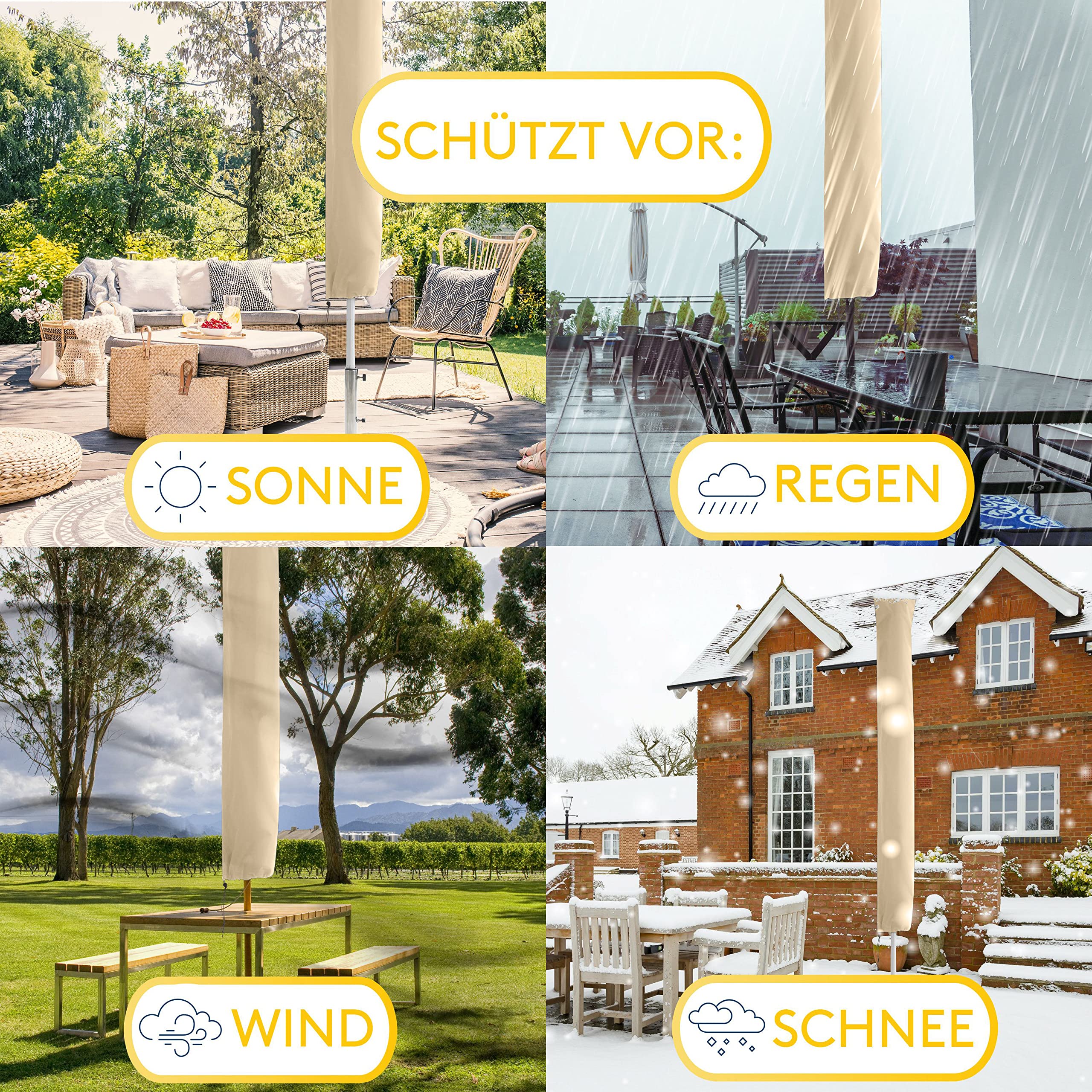 SPRINKS® Sonnenschirm Schutzhülle bis Ø 300cm - Reißfeste Sonnenschirmhülle mit UV Schutz - Wetterbeständige Schirmhülle inkl. Hilfsstab zum Überziehen