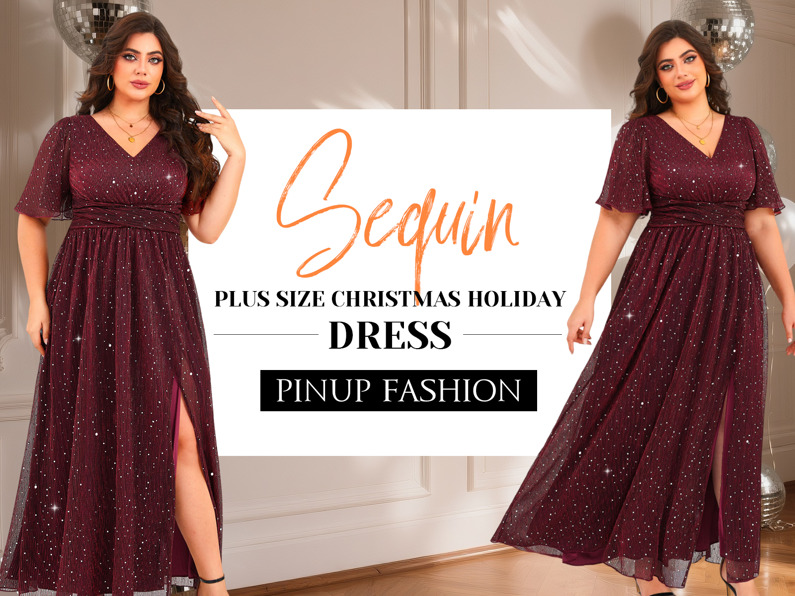 Pinup Fashion Plus Size Formal Evening Gowns Black V Neck Flutter Sleeve