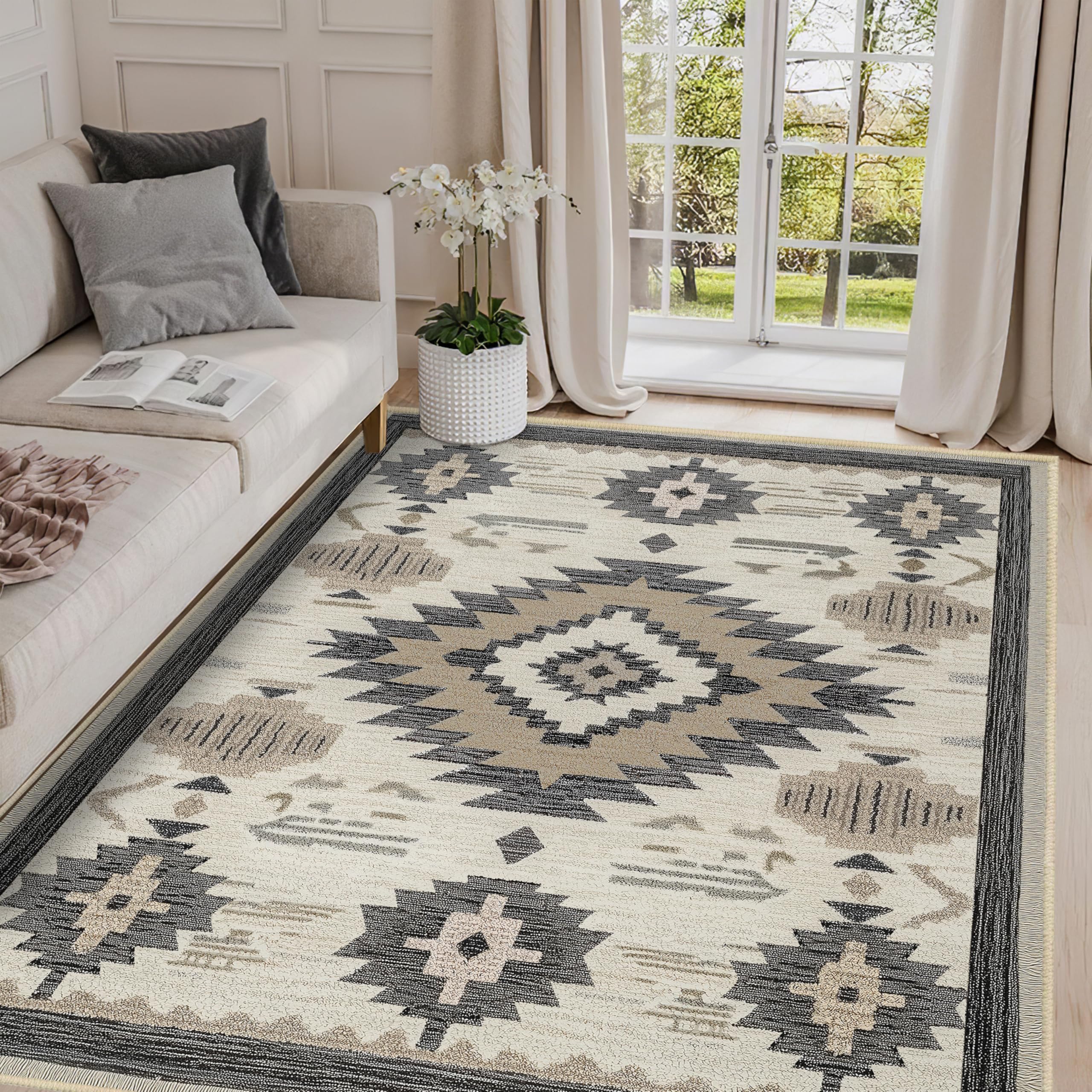 Western Rug 3x5 for Living Room Southwestern Aztec Area Rugs Machine Washable Tribal Navajo Southwest Rug Non Slip Printed Low-Pile Indoor Floor