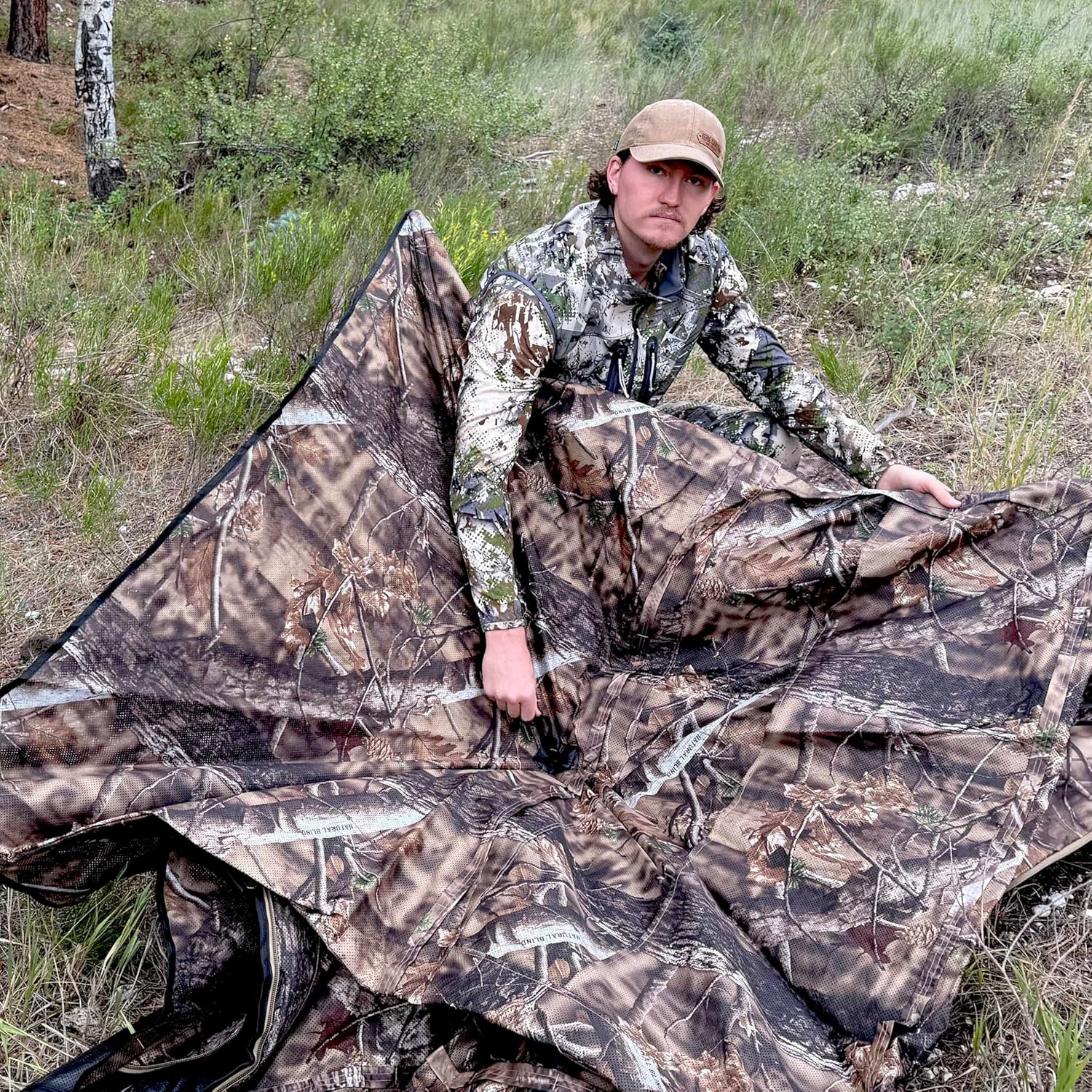 AUSCAMOTEK 270 Degree See Through Ground Blind for Deer Hunting, 2-3 Person Camouflage Blind