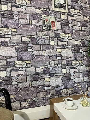 Miniatura 2 de Dundee Deco Paneles de pared 3D  Revestimiento, paneles de pared con aspecto de piedra crema morada, revestimiento de espuma de poliestireno para