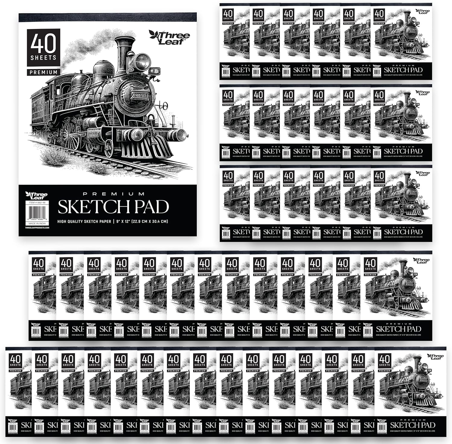 THREE LEAF 9" x 12" 40 Sheets, Premium Sketch PAD, Pack of 12, Writing, Drawing & Sketching Sketch Pads for Kids Adults Beginners Artists, Marker Art, Ideal for Kids