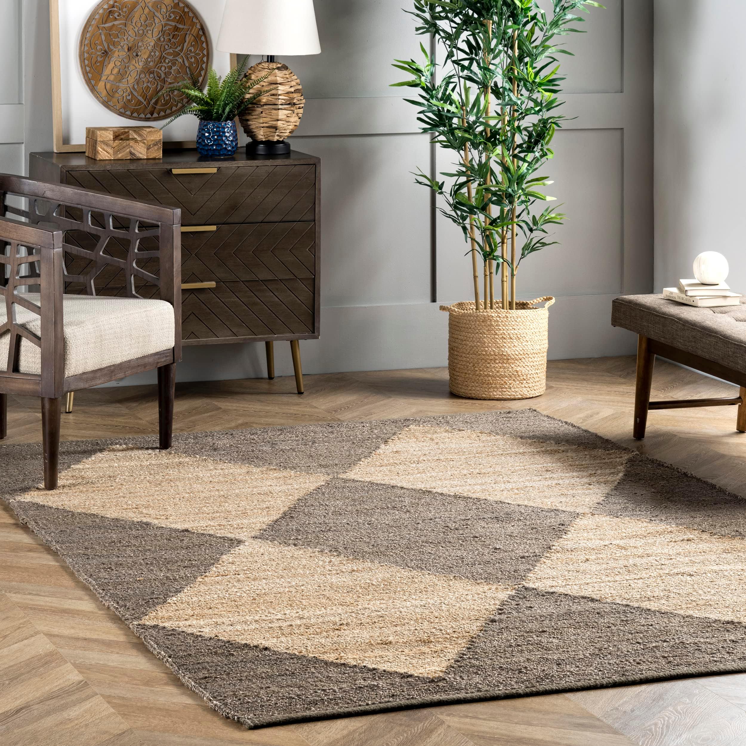 nuLOOM Pandora Diamond Jute Area Rug - 3x5 Jute Accent Rug Global Inspired Gray/Ivory Rugs for Dining Room Rug Neutral Rug Living Room Rug Entryway Kitchen