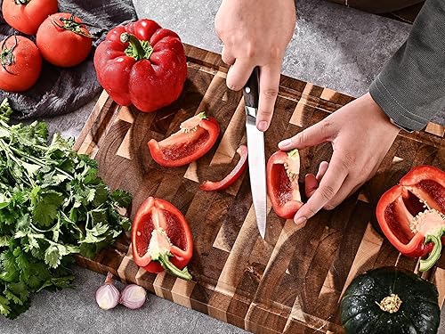 Miniatura 5 de Juego de cuchillos de cocina de 16 piezas con bloque, con tijeras de cocina y afilador, acero alemán de alto carbono (Wengué natural)