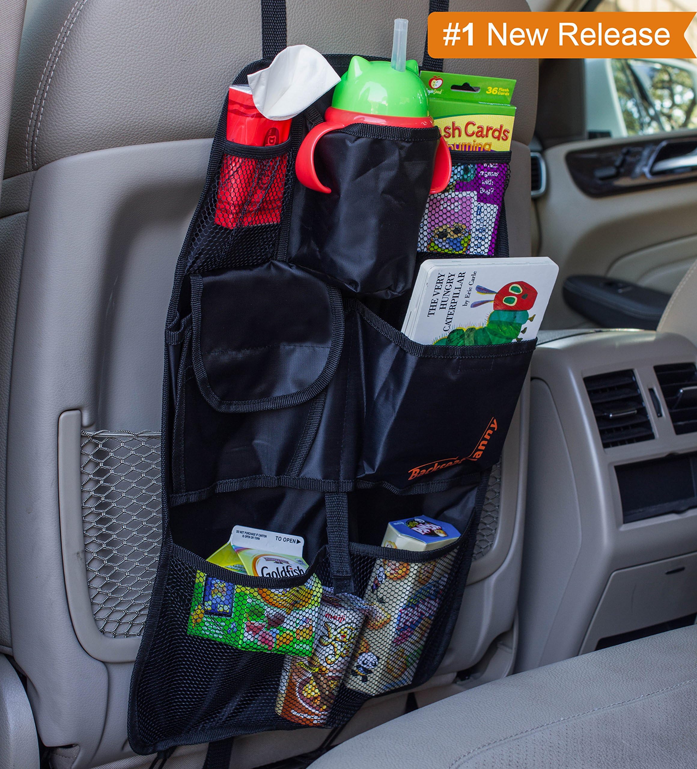 Back Seat Car Organizer - Best Backseat Auto Organizer For Kids and Baby - Contains Pockets For Toy Storage and is Great For Travel And Pet Supplies - Seat Back Kick Mat Protector - Fits Most Cars, Minivans and SUV's