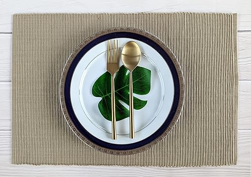 Miniatura 3 de AVKA Studio Paquete de manteles de algodón acanalado y servilletas con estampado de algodón, paquete de 6 unidades, beige óxido