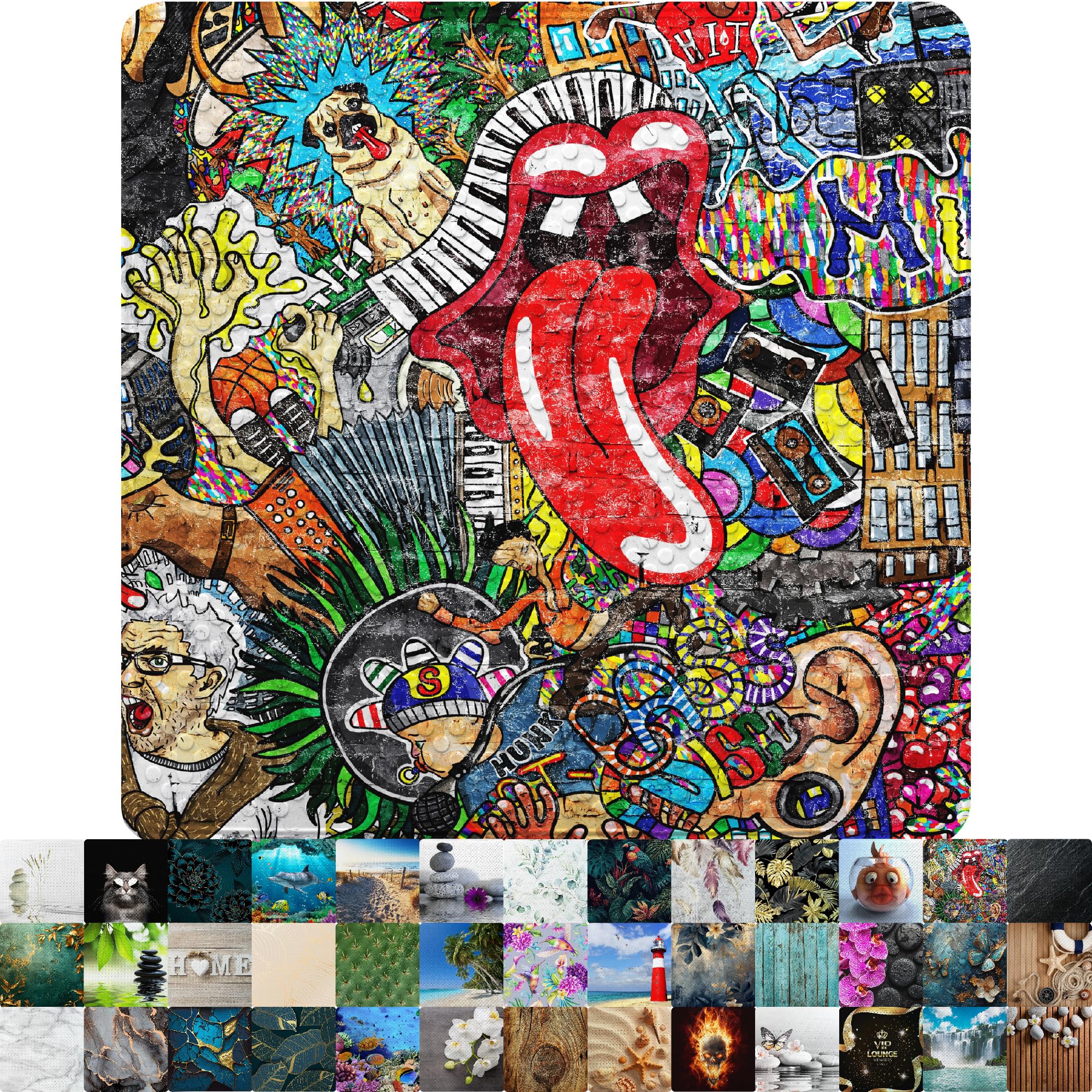 Sanilo Bath Mat 53 x 53 cm, Non-Slip Shower Mat for Showers and Bathtubs, Machine-Washable and Mould-Resistant Non-Slip Mat (Graffiti)