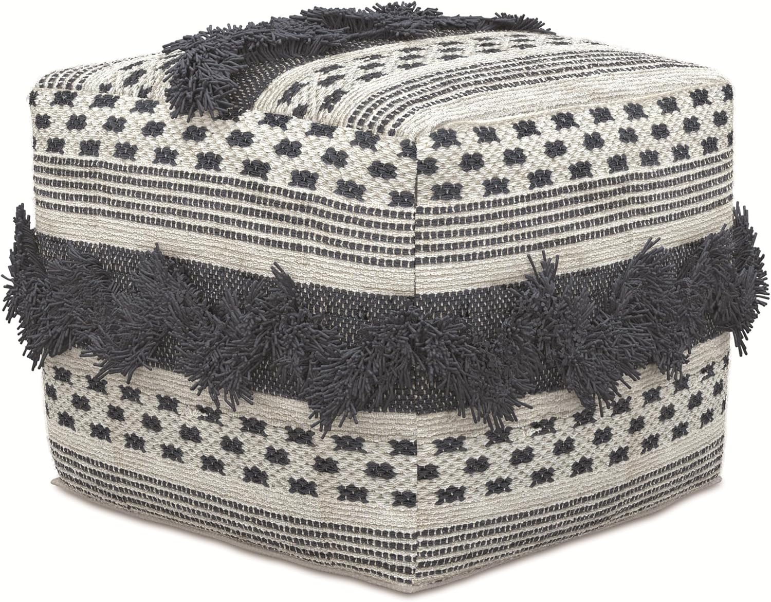 Natural - Pouf コットン プフ – KANADEMONO SIMPLIHOME Bowden Pouf - 幅18インチ 手織り コットン 正方形 プーフ オットマン グレーとアイボリー リ