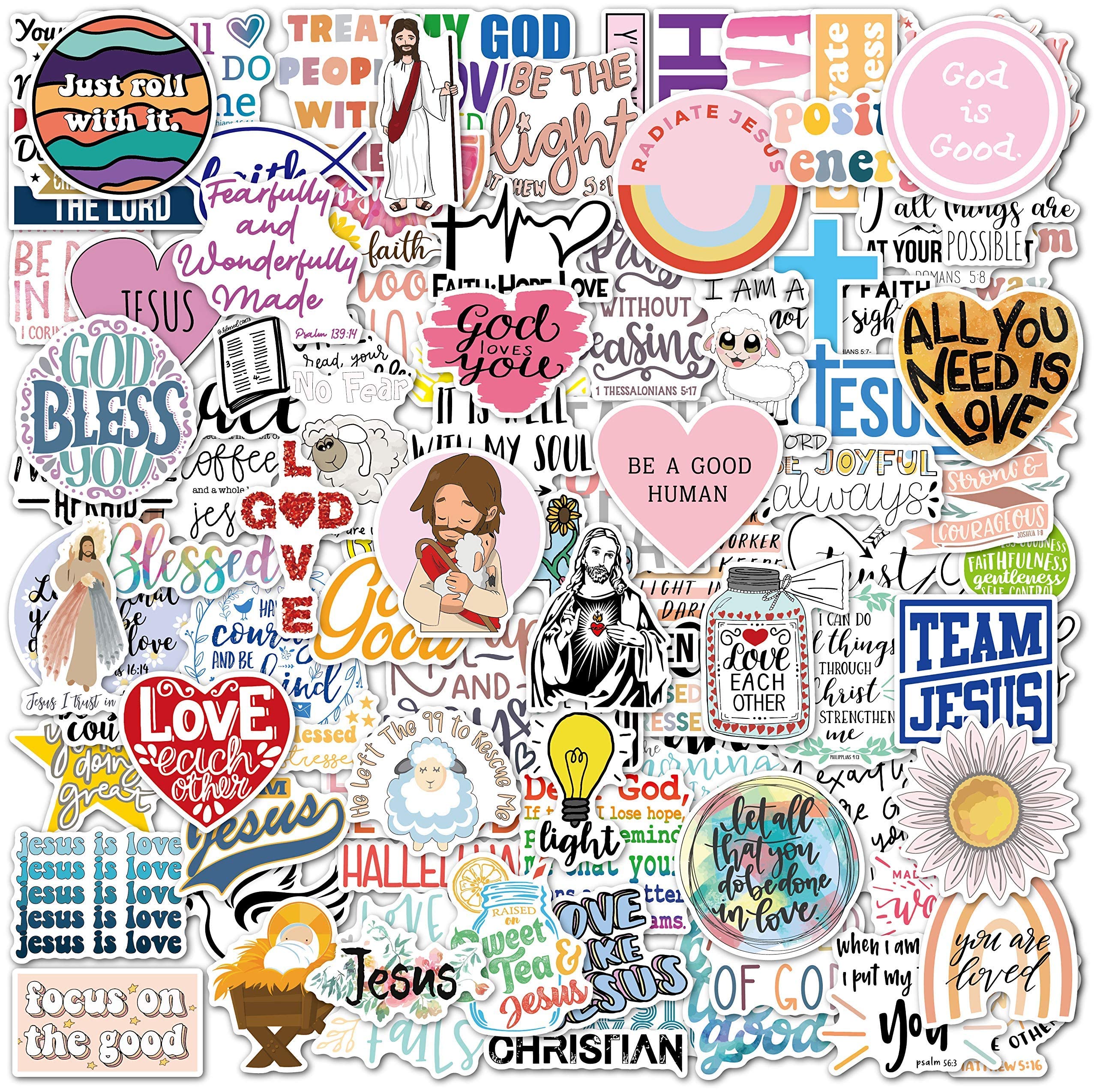 Christian Stickers 100 Pack I Cute Christian Stickers Waterproof 100% Vinyl Stickers I Aesthetic Stickers, Christian Stickers for Water Bottle, Laptop Stickers (100 Pack, Christian Stickers)