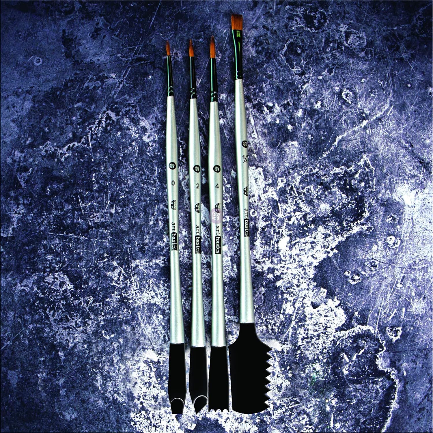 Prima Marketing 963866 Texture No.2 Finnabair Art Basics Double Ended Brush Set (4/Pack), Silver