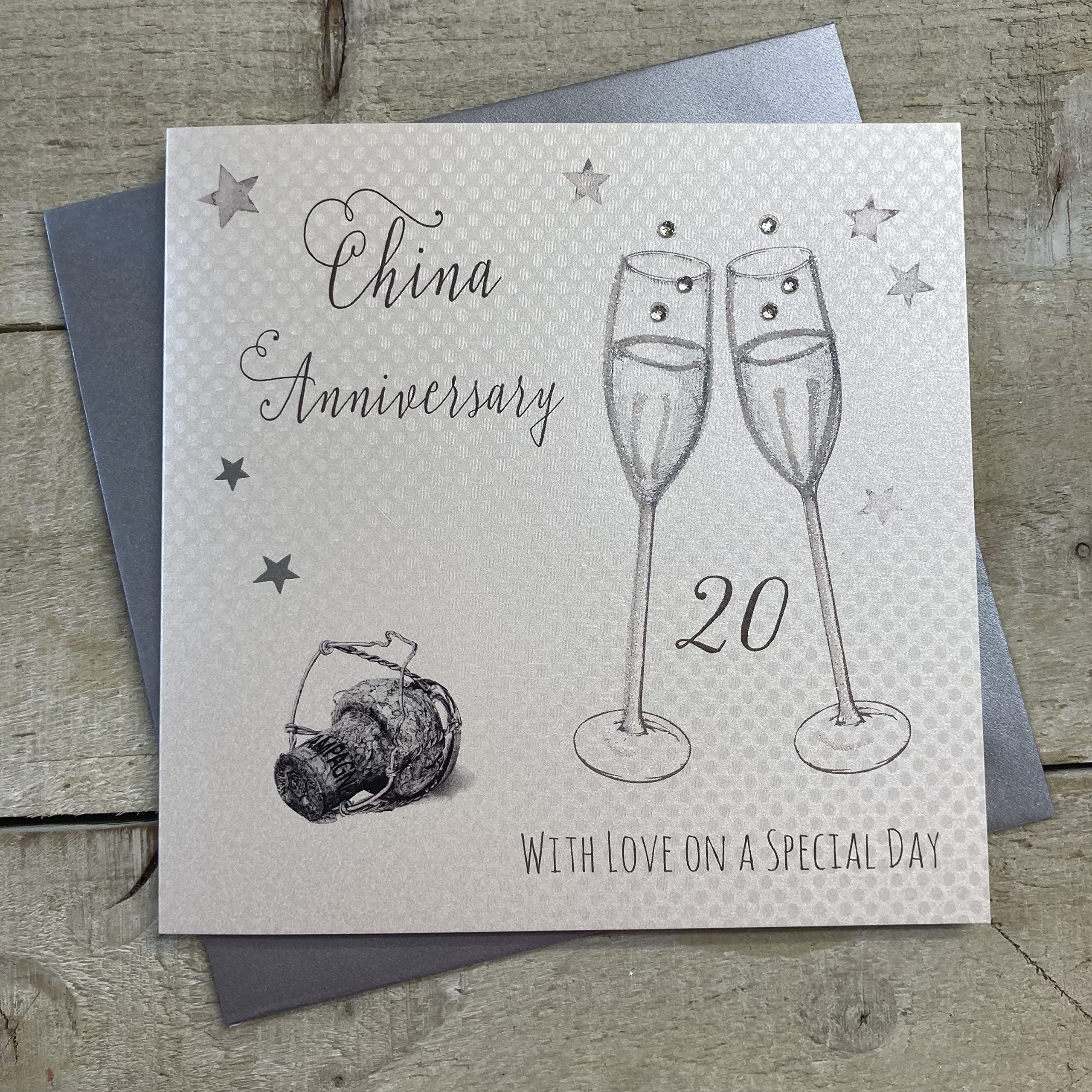 White Cotton Cards "China Anniversary With Love On Your Special Day Handmade 20th Anniversary Card, WA20