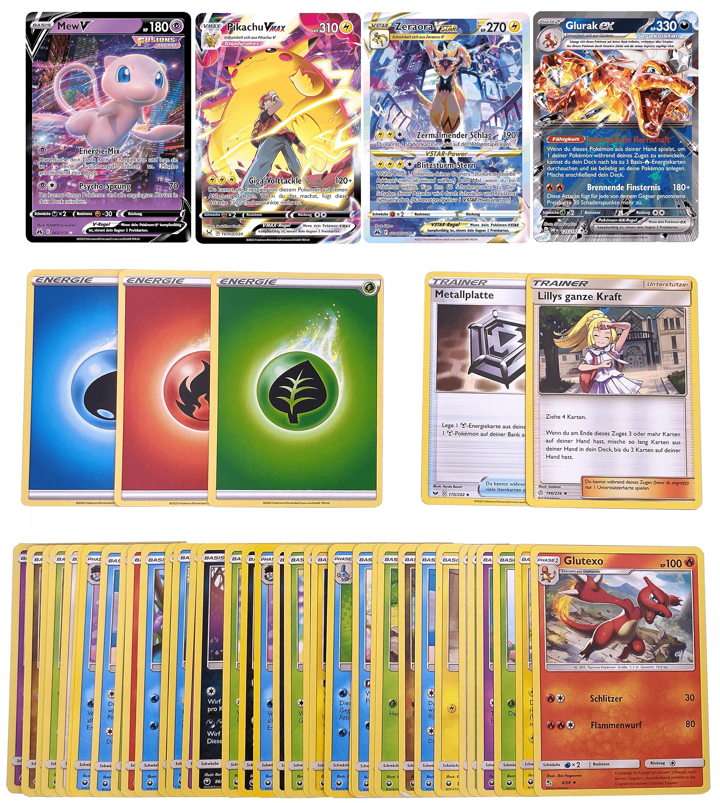 Pokemon Karten Deutsch - 30 verschiedene und originale Pokemon Karten mit garantierter V, VMAX, VSTAR oder EX Karte + Holo Karten