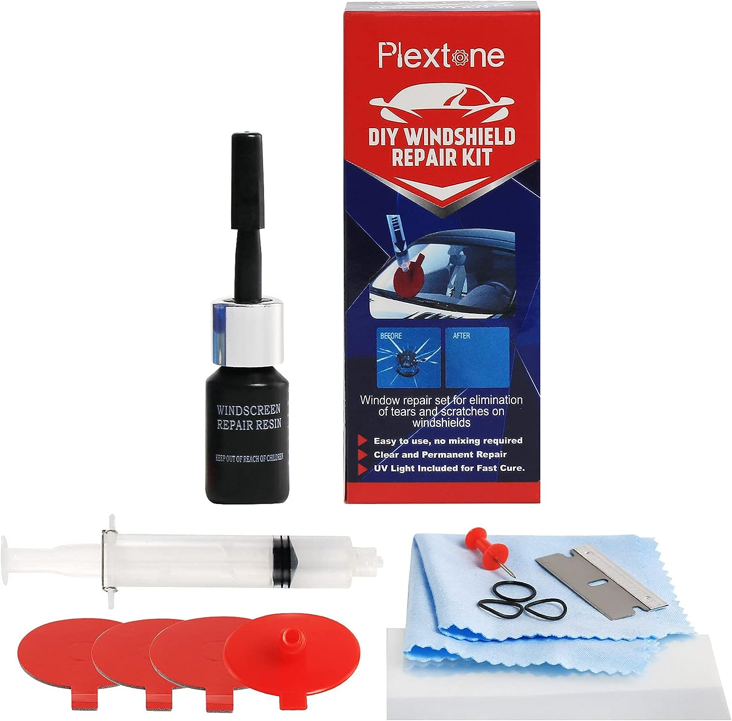 Kit Réparation Pare-brise – 4 Pièces Pour Réparer Fissures, étoiles, éraflures Sur Verre