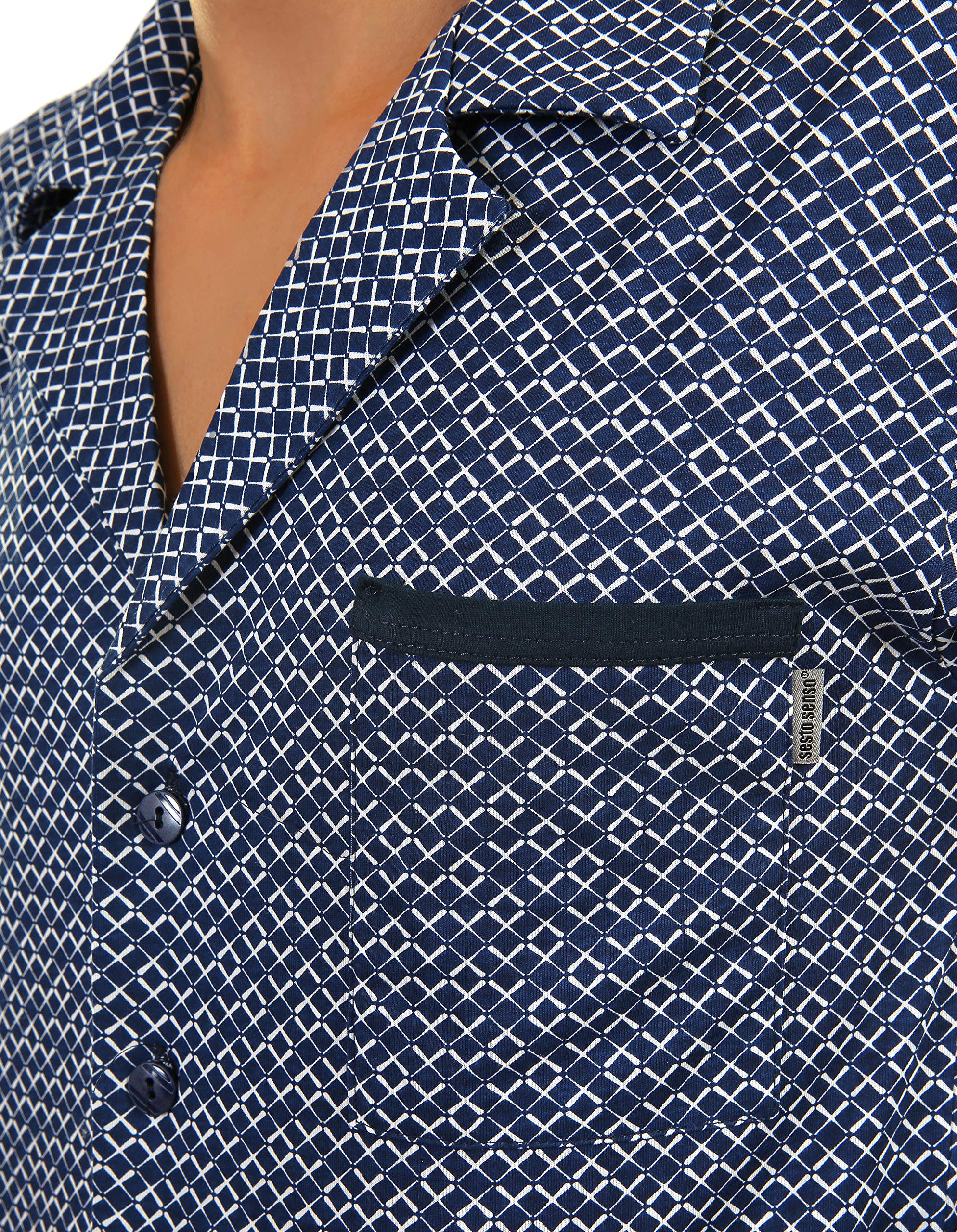 sesto senso Herren Schlafanzug Lang Pyjama Knopfleiste 100% Baumwolle Knöpfe Langarm Shirt Taschen Pyjamahose Zweiteilig Set Nachtwäsche