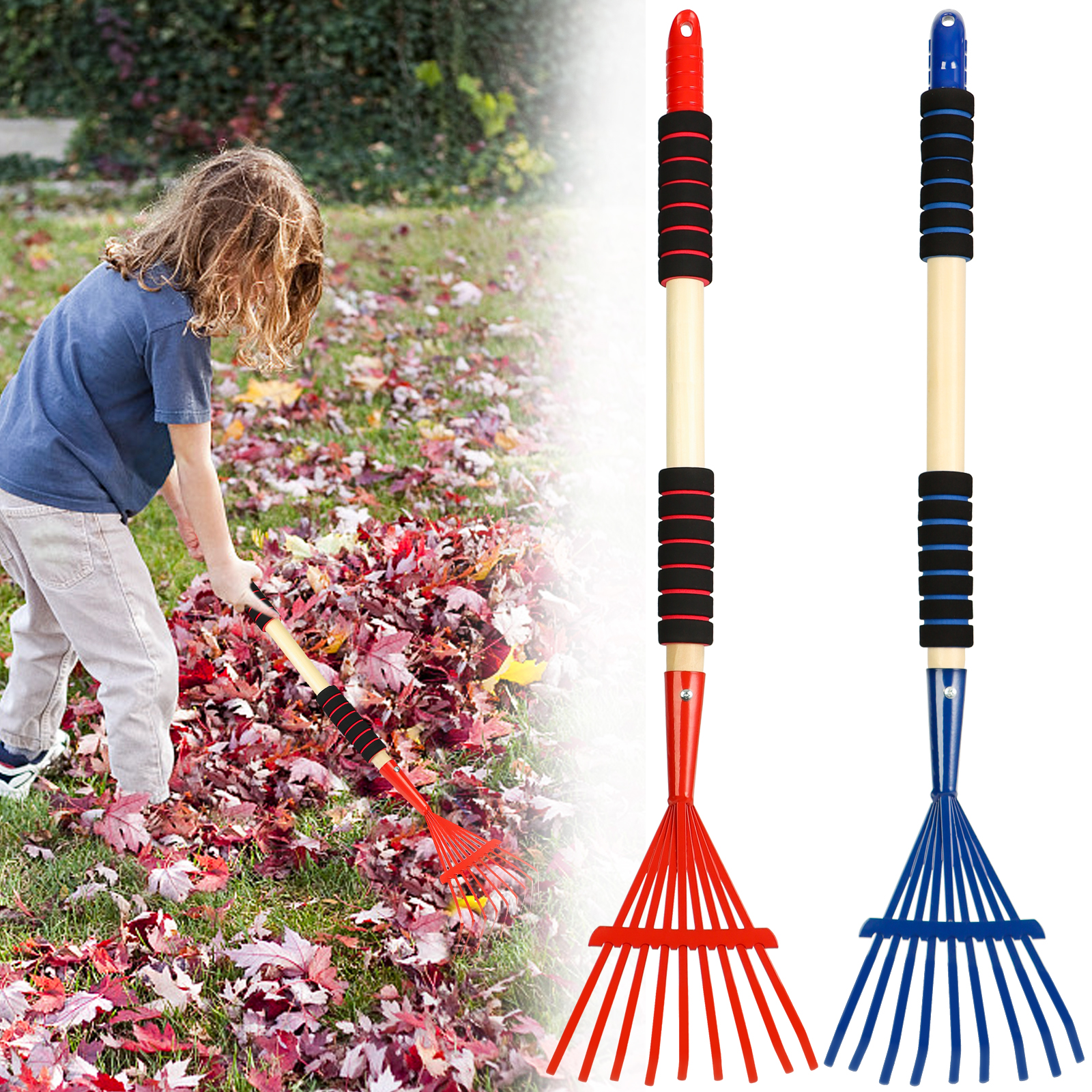 Pack 2 rastrillos infantiles de metal con mango de madera 28 in miniatura 7