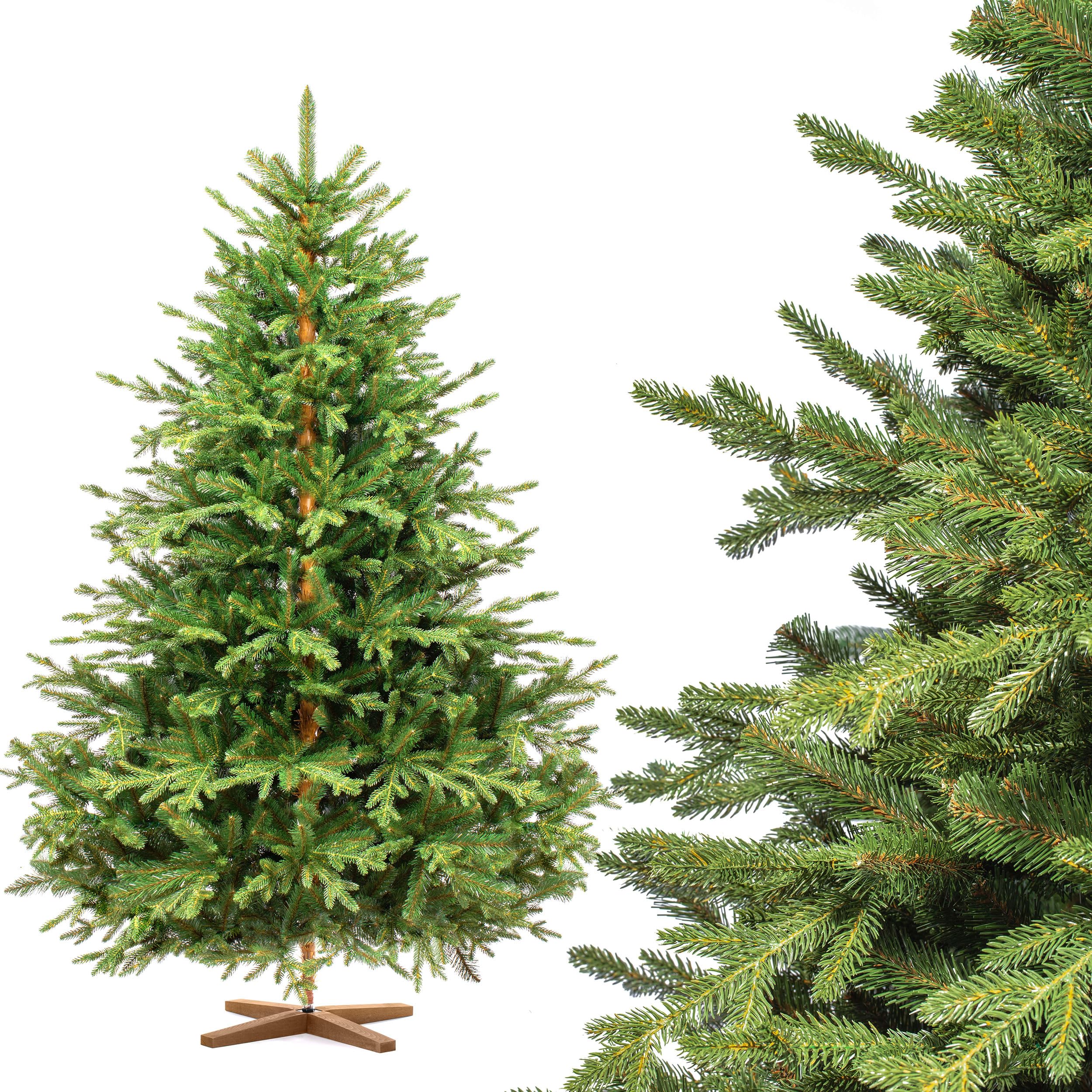 FairyTrees árbol de Navidad Artificial 180cm Alpino Premium con el Soporte de Madera | Árbol Artificial con Elementos realistas Moldeados por inyección | Fabricado en EU