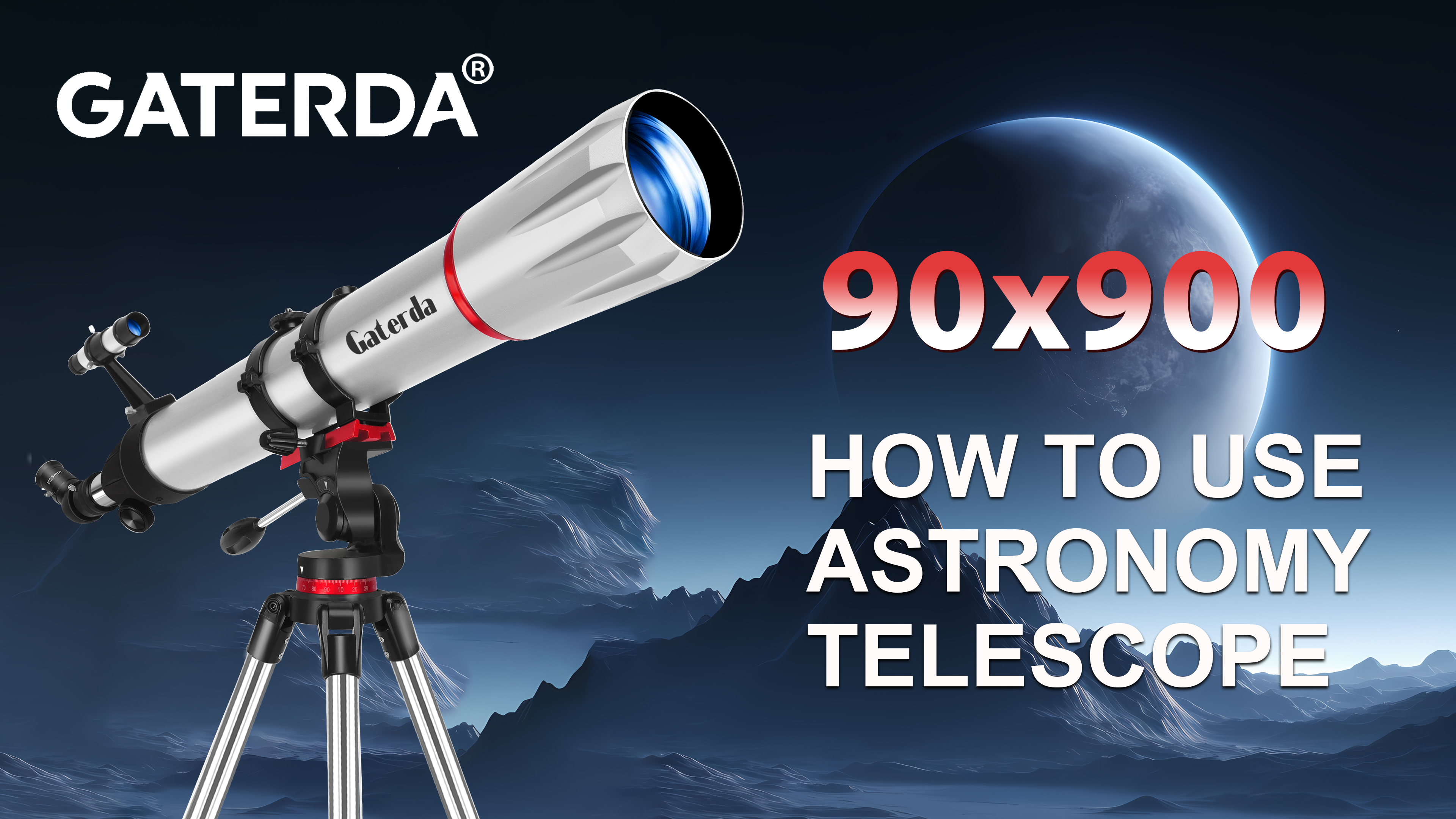 Télescope Gaterda 90/700 Pour Débutants - Astronomie Adulte/Enfant Avec Monture AZ | Grossissement 28X-210X