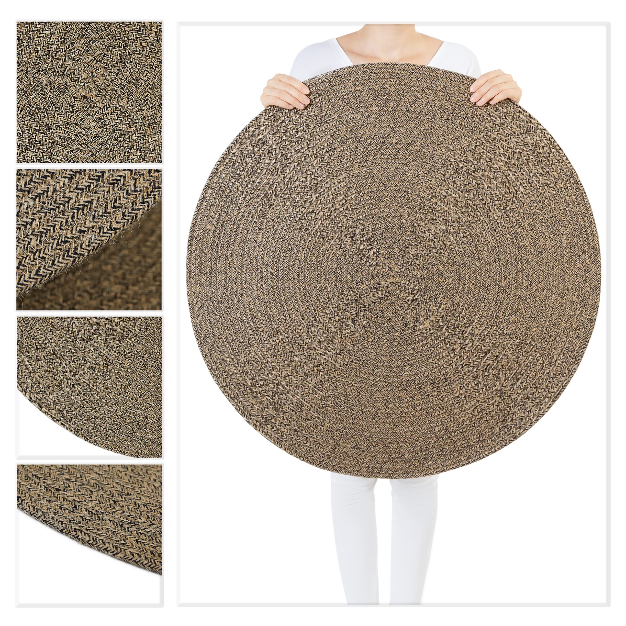Ocean Home Textile Siyah Kırçıllı Jüt Halı Kilim Ø 80 cm