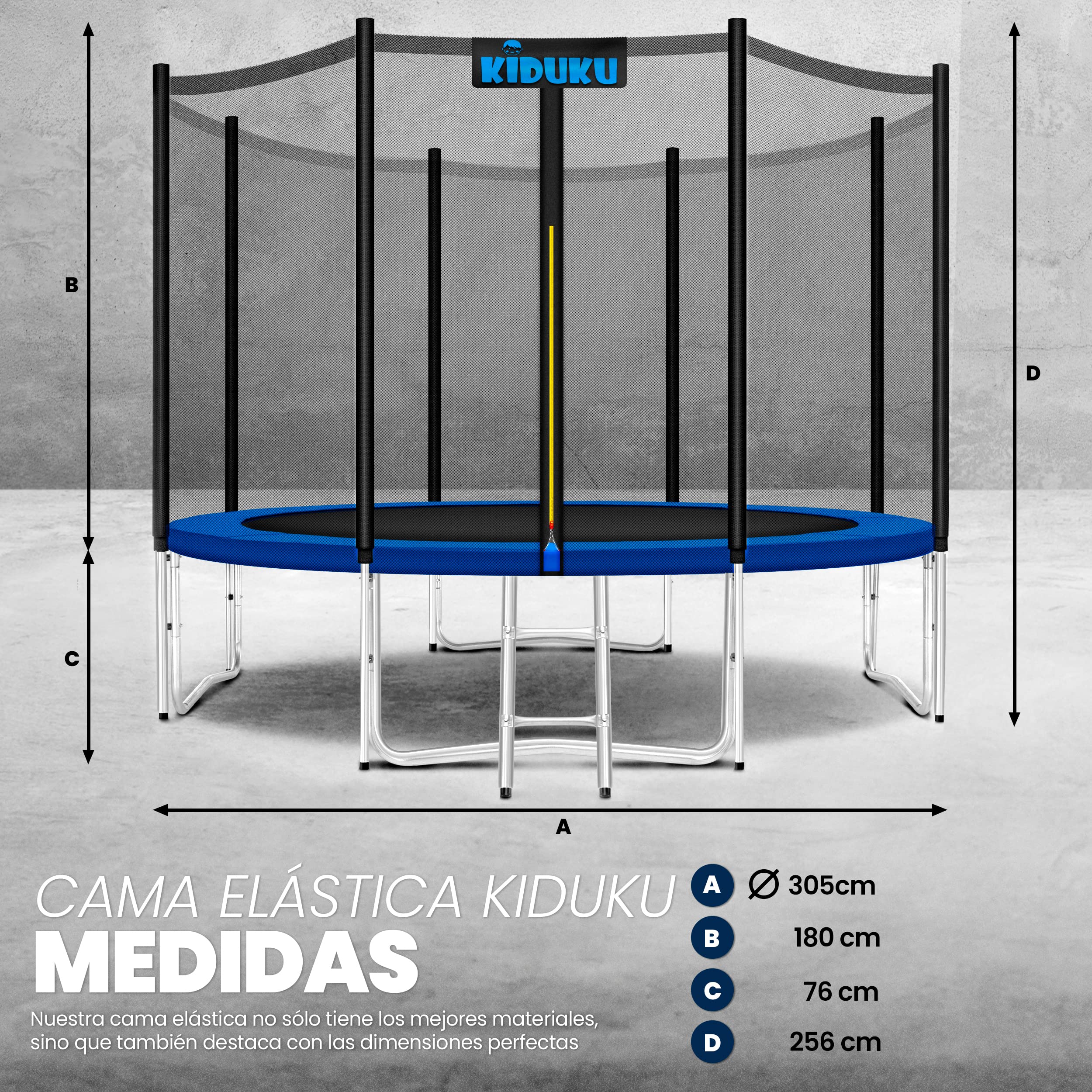 KIDUKU® Trampolín Ø 244/305 cm - Juego Completo con Red de Seguridad, Escalera, Cubierta de Bordes, Anclaje de Suelo y Accesorios para Exterior jardín Cama elástica Infantil Capacidad de Carga 150 kg