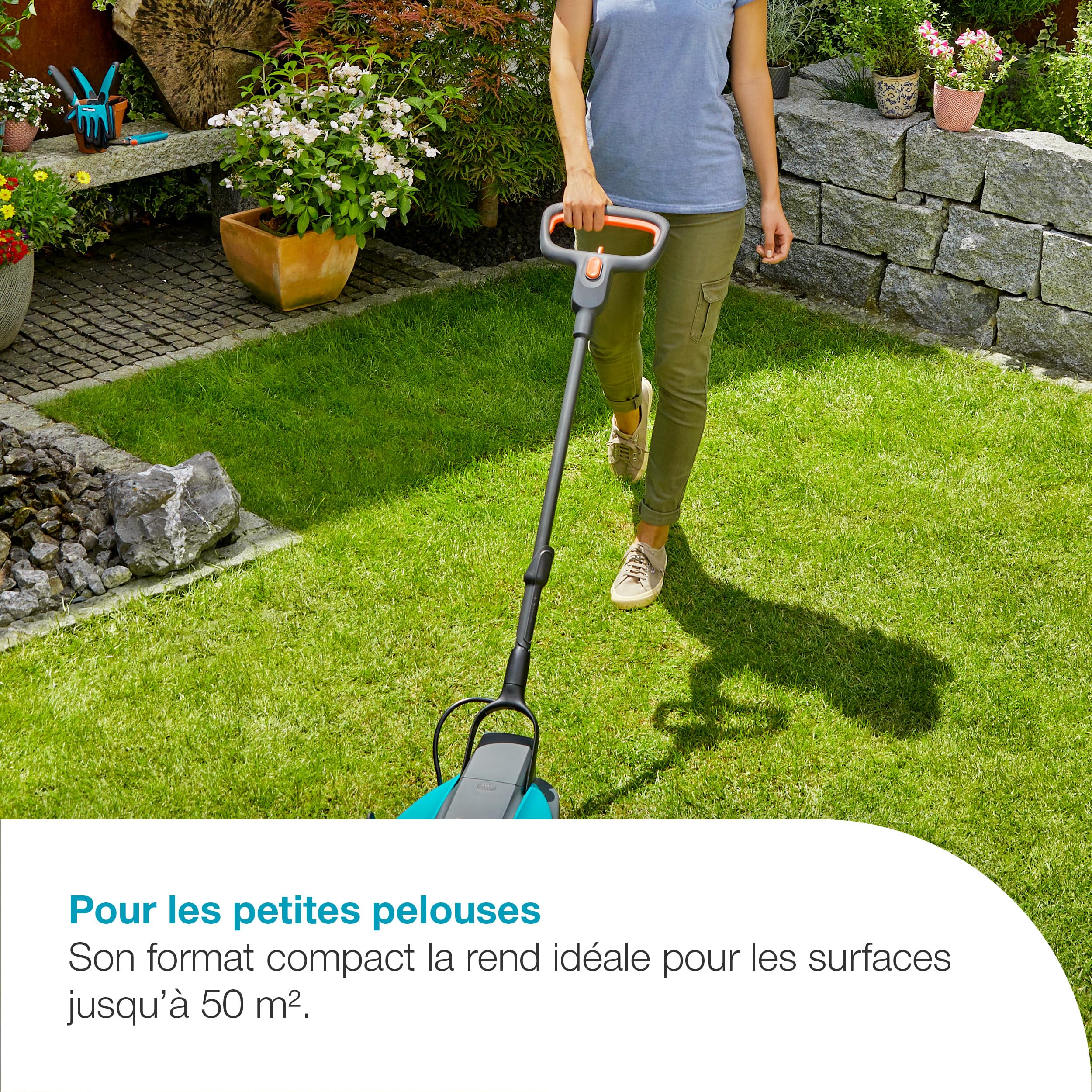 Gardena HandyMower 22/18V P4A Tondeuse sans fil, Compacte, Légère, Lame mulching, Pour pelouses jusqu'à 50 m²
