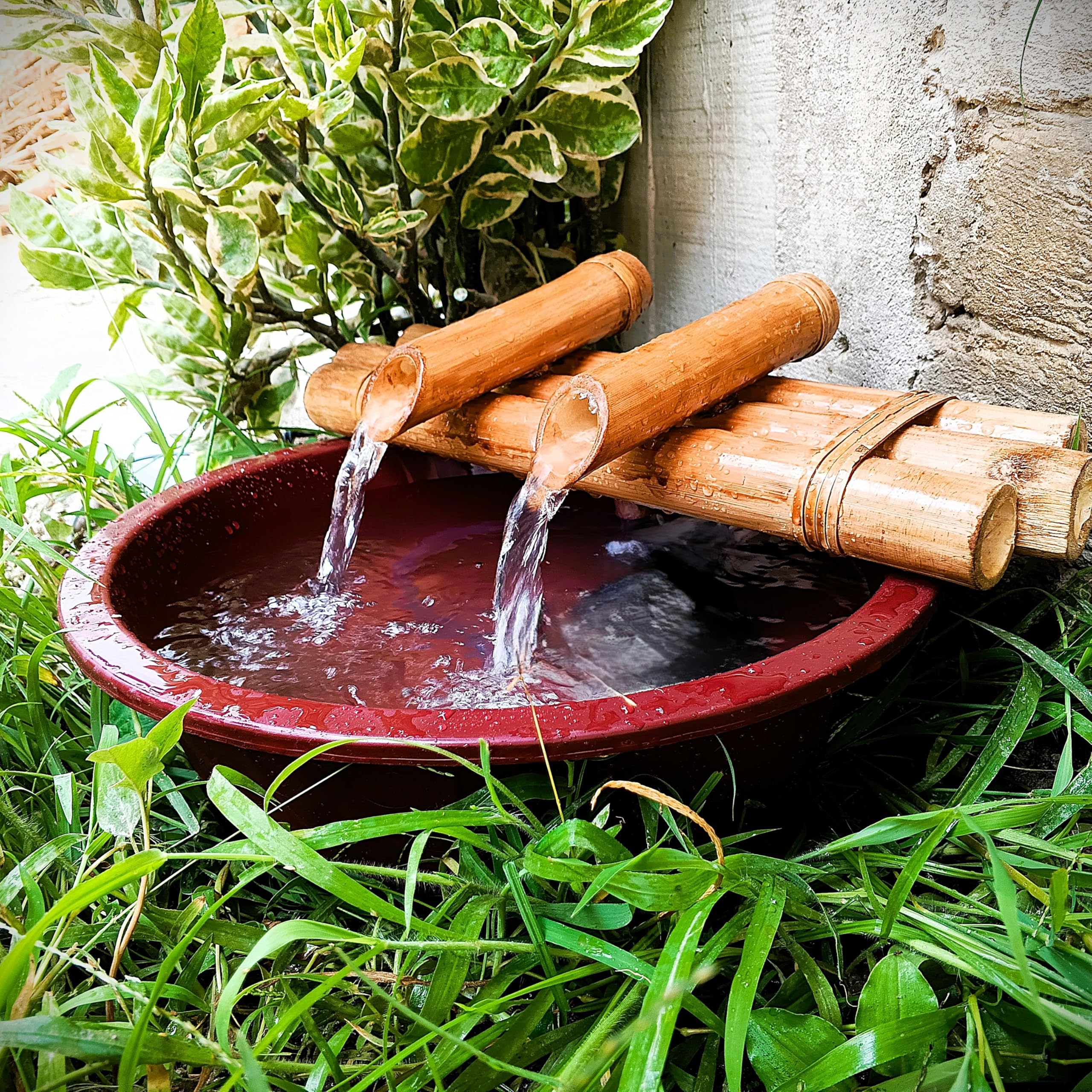 Handcrafted Bamboo Water Fountain with Water Pump | Natural Bamboo Garden Decor | Indoor/Outdoor Water Feature (Bowl Not Included)-image-16
