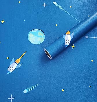 ANNACREATIONS Self Adhesive Removable Peel and Stick Wallpaper 45 x 305 cm (Blue Galaxy) - image, photos