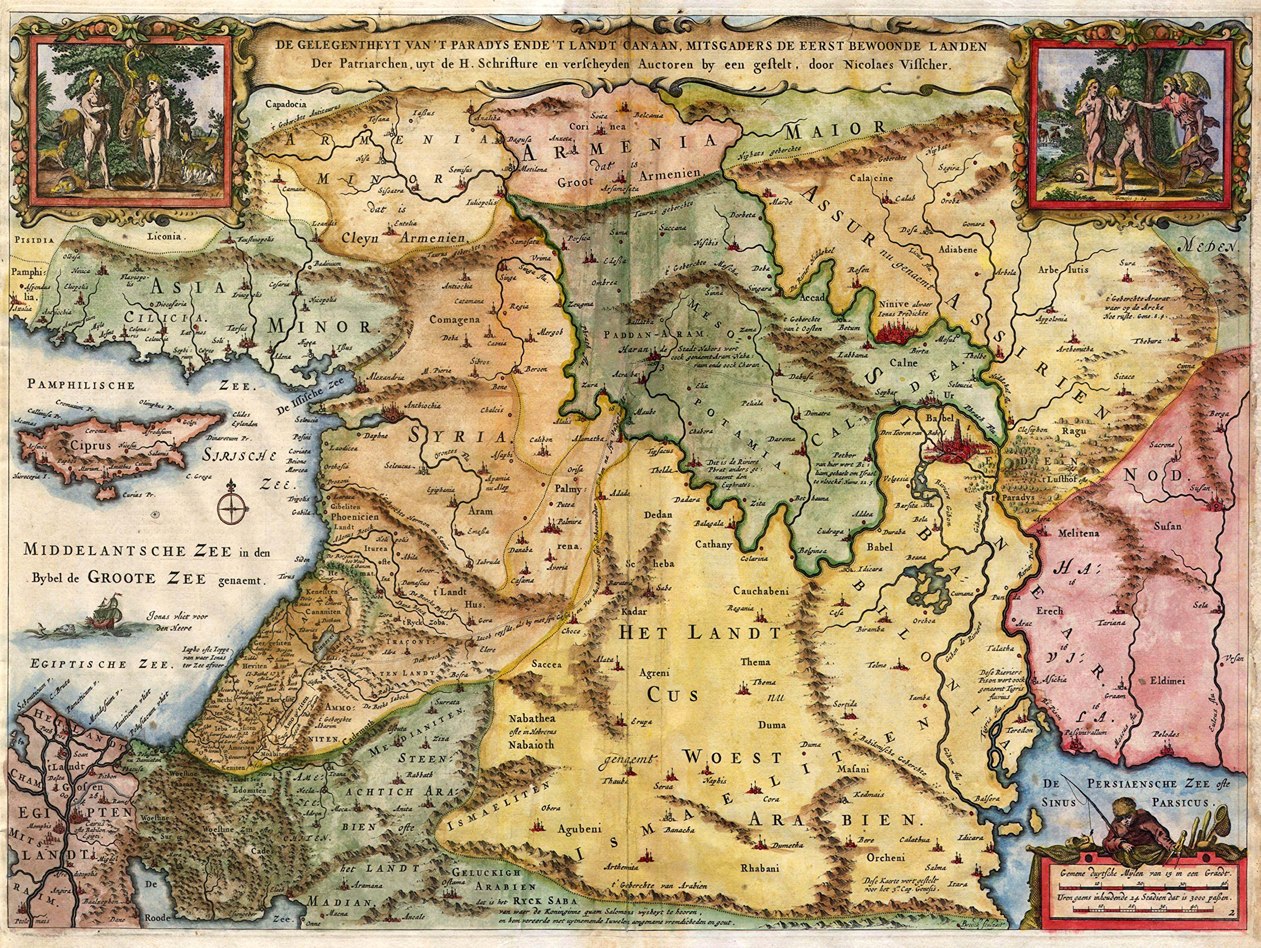 Wee Blue Coo Map Antique Near East Visscher Holy Land 30X40 Cms Fine Art Print Art Poster Bb8200