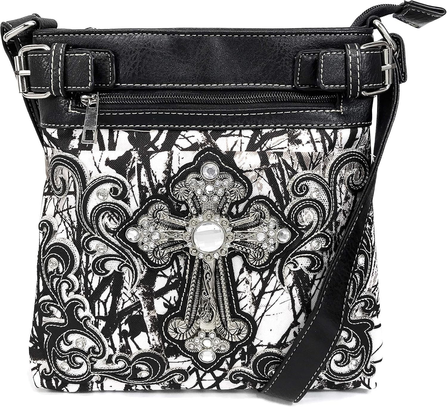 Zelris Camouflage Shine Glow Silver Cross Conceal Carry Crossbody Messenger Bag