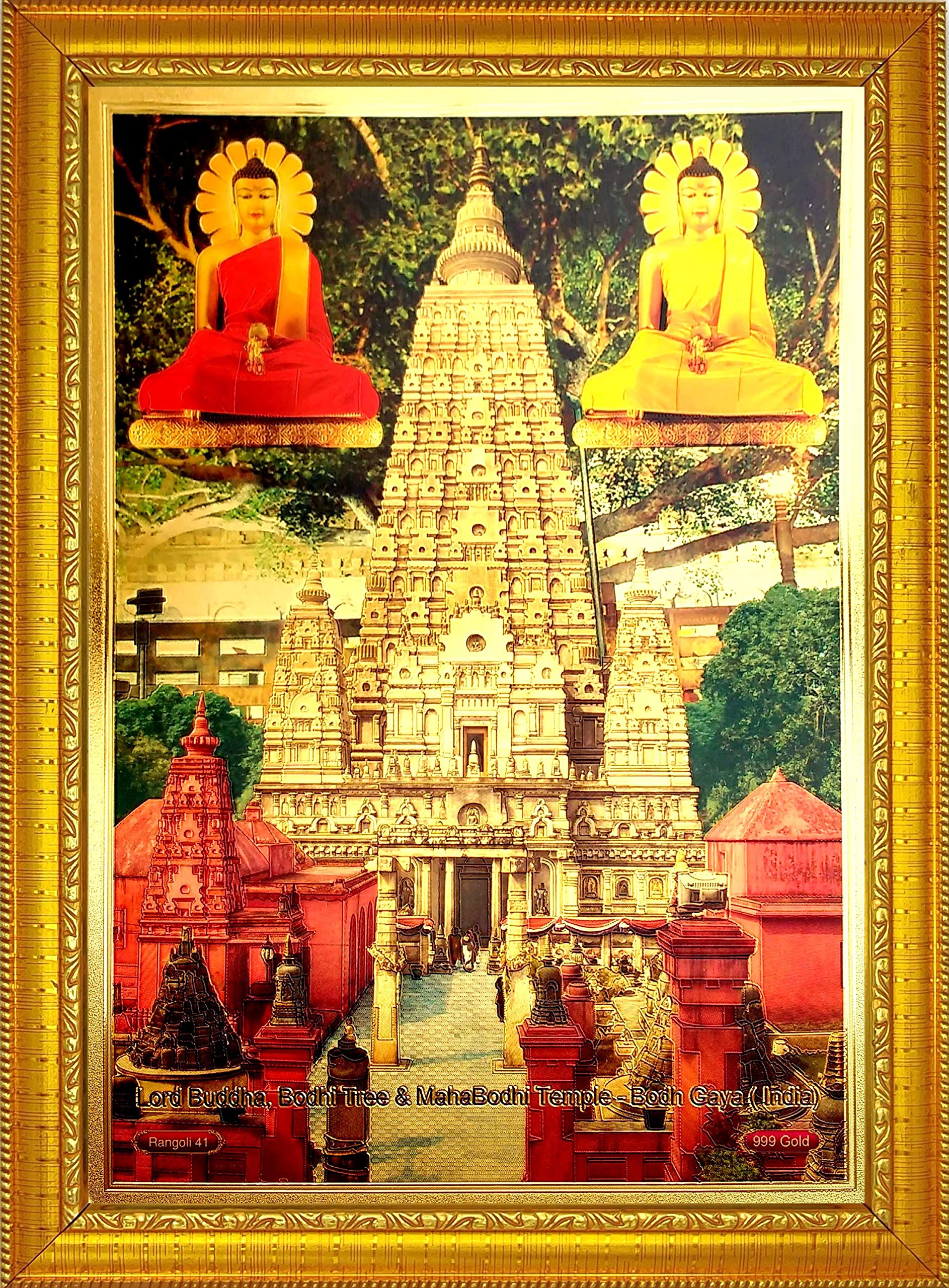 ADA Handicraft Lord Buddha Mahabodhi Temple Bodhgaya Gautam Siddhartha Buddhism Religious Wood Photo Frame For Wall Pooja Home Decor (35 x 25 x 1 cm, Multicolour)