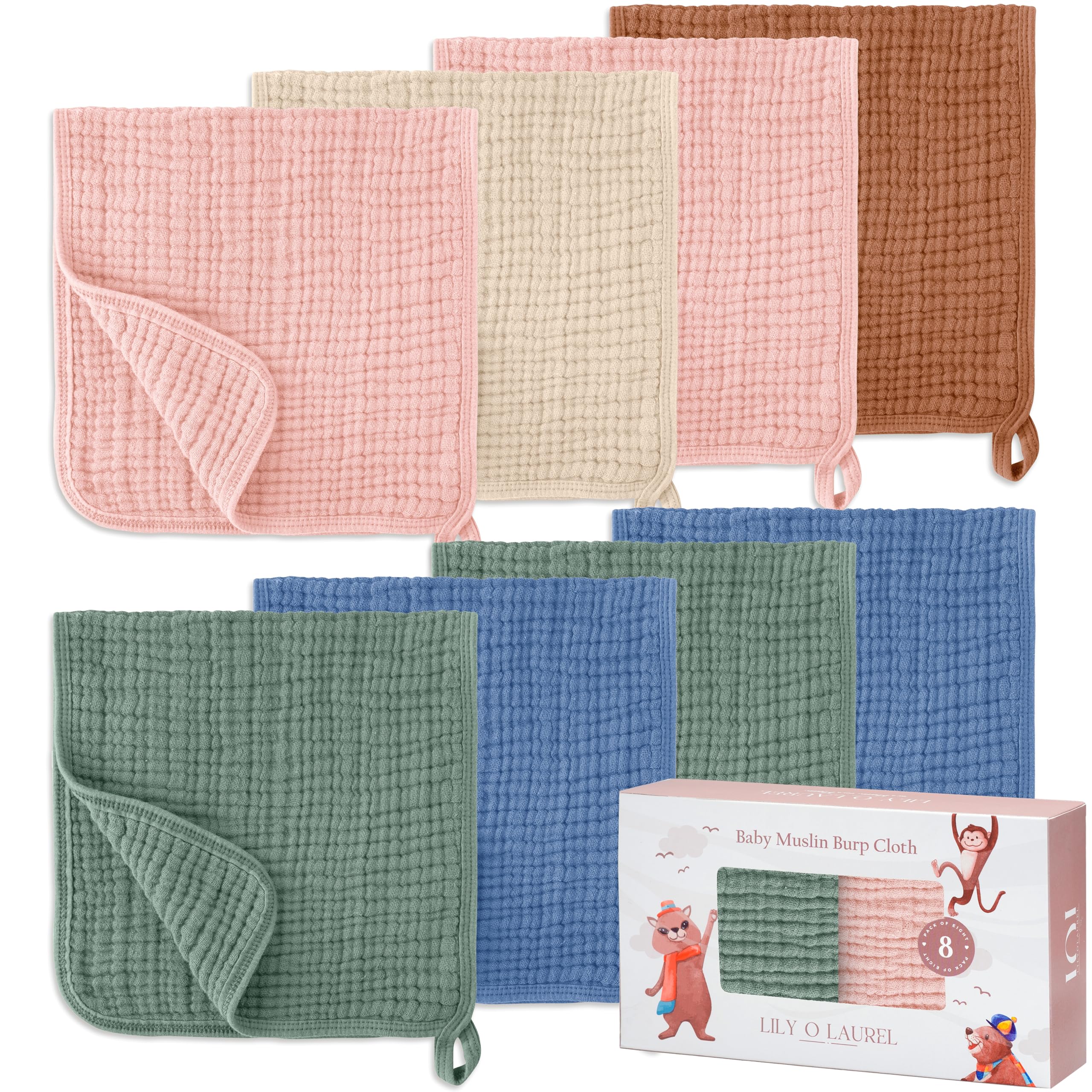 Muslin Burp Cloths, 100% Cotton – 6 Layers Super Soft Absorbent & Breathable, Burp Cloths Baby Boy and Burp Cloths Baby Girl, 20"x10", Newborn Essentials - Pack of 8-image-32