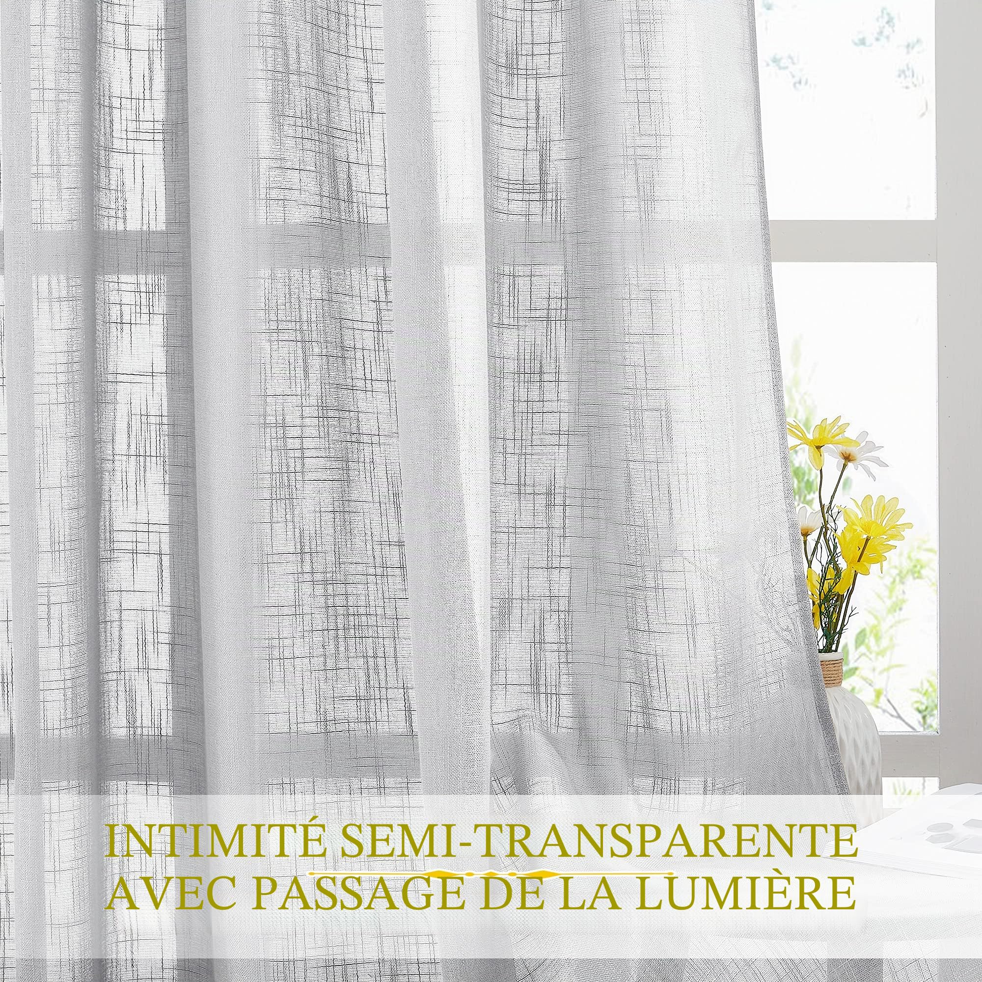 NICETOWN 1 Rideau Semi-Transparent pour Porte française, Voilage Extra Large à œillets pour Salon/Porte coulissante en Verre, Gris argenté, 254 x 241,3 cm (l x L)