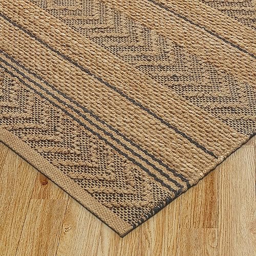 Miniatura 5 de LR Home Alfombra de área de fibra natural geométrica gris tejida a mano, 7 pies 9 pulgadas x 9 pies 9 pulgadas