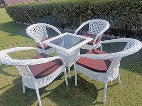 D-8 Chairs Table Set 4+1 Wicker Patio Furniture Sets 4 Chair and 1 Table with Cushions for Garden Balcony Bedroom Powder Coated Frame Uv Protected Wicker (Off White+Brown)