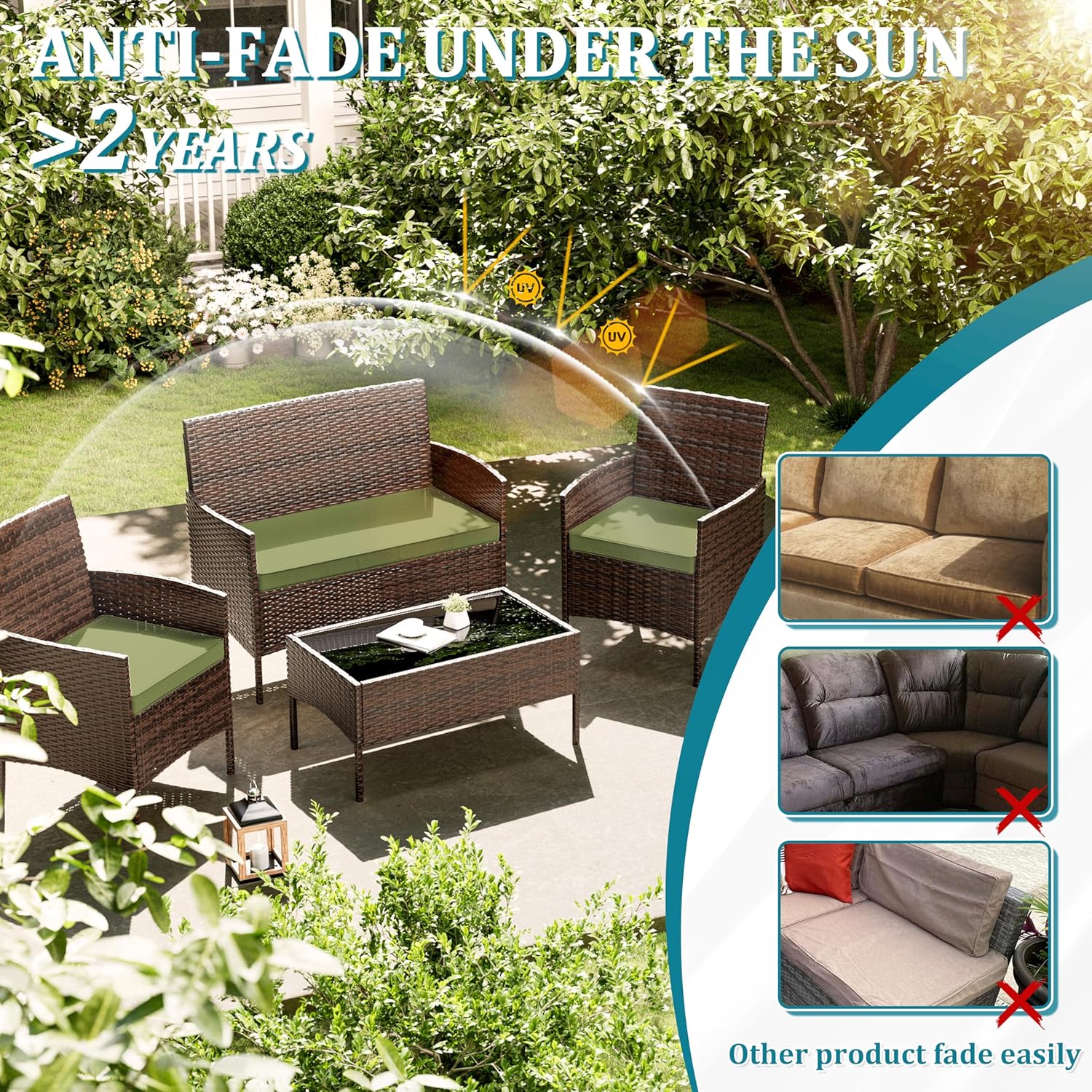 3 Pack of Outdoor Seat Cushion Replacement Set Suitable for 4 Pieces of Wicker Rattan Furniture Terrace Guest Set Sofa Chair (36x18x2, 18x18x2), Only Cover