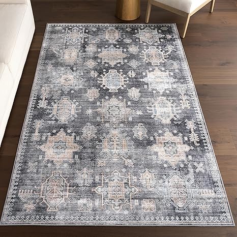 nuLOOM 5' x 8' Machine Washable Area Rug with Waterproof Spill Proof Surface, Non Slip Backing and Stain Resistant for Living Room, Bedroom, Kitchen, Dining Room, Philomena Charcoal