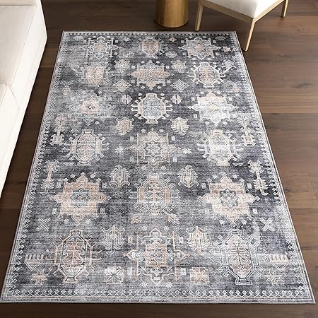 nuLOOM 5' x 8' Machine Washable Area Rug with Waterproof Spill Proof Surface, Non Slip Backing and Stain Resistant for Living Room, Bedroom, Kitchen, Dining Room, Philomena Charcoal