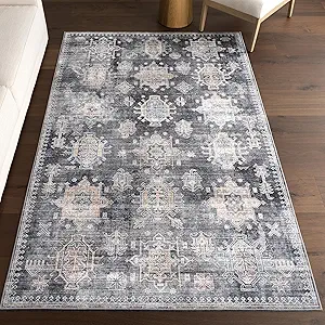 nuLOOM 5' x 8' Machine Washable Area Rug with Waterproof Spill Proof Surface, Non Slip Backing and Stain Resistant for Living Room, Bedroom, Kitchen, Dining Room, Philomena Charcoal