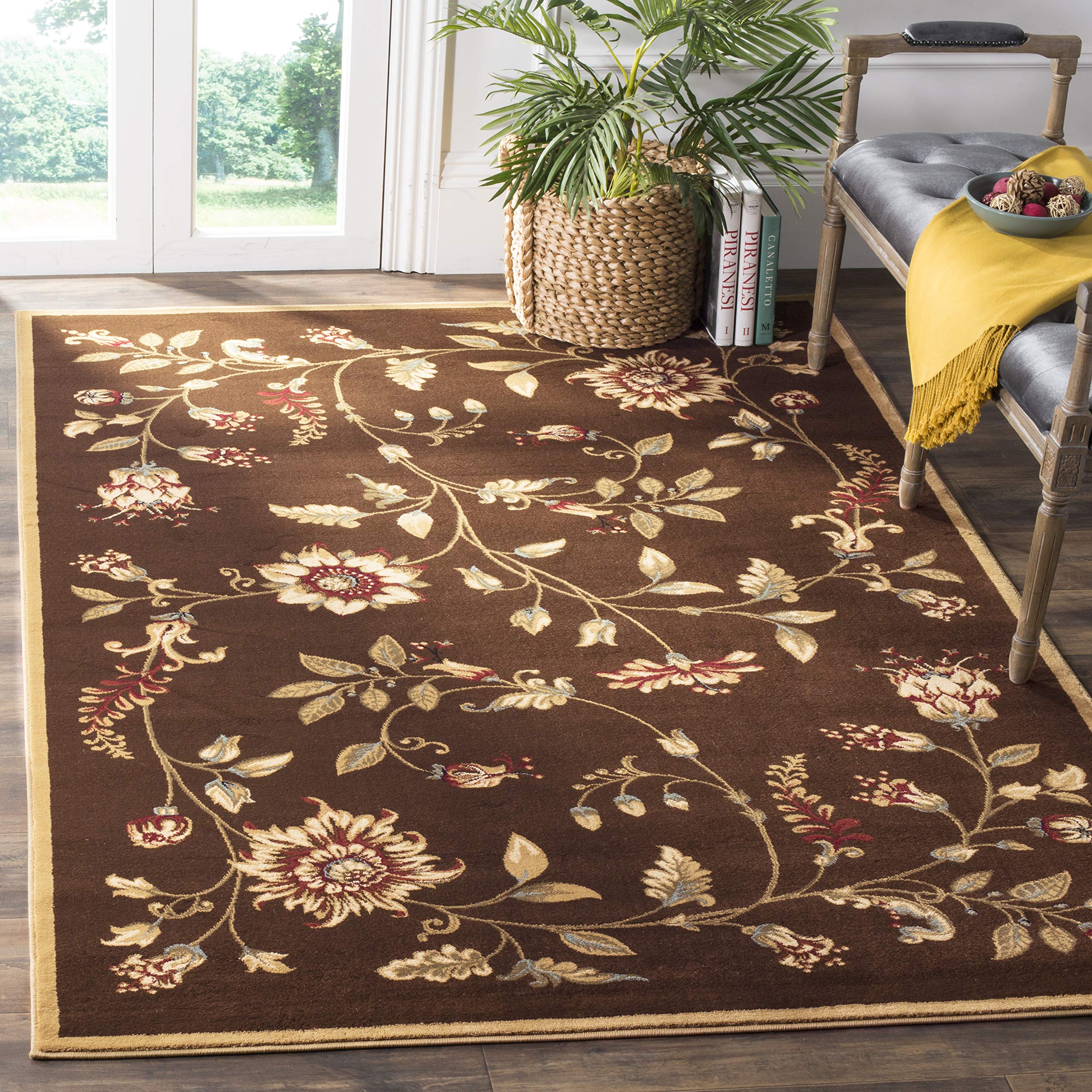 SAFAVIEH Lyndhurst Collection Accent Rug - 4' x 6', Brown & Multi, Traditional Floral Design, Non-Shedding & Easy Care, Ideal for High Traffic Areas in Entryway, Living Room, Bedroom (LNH552-2591)