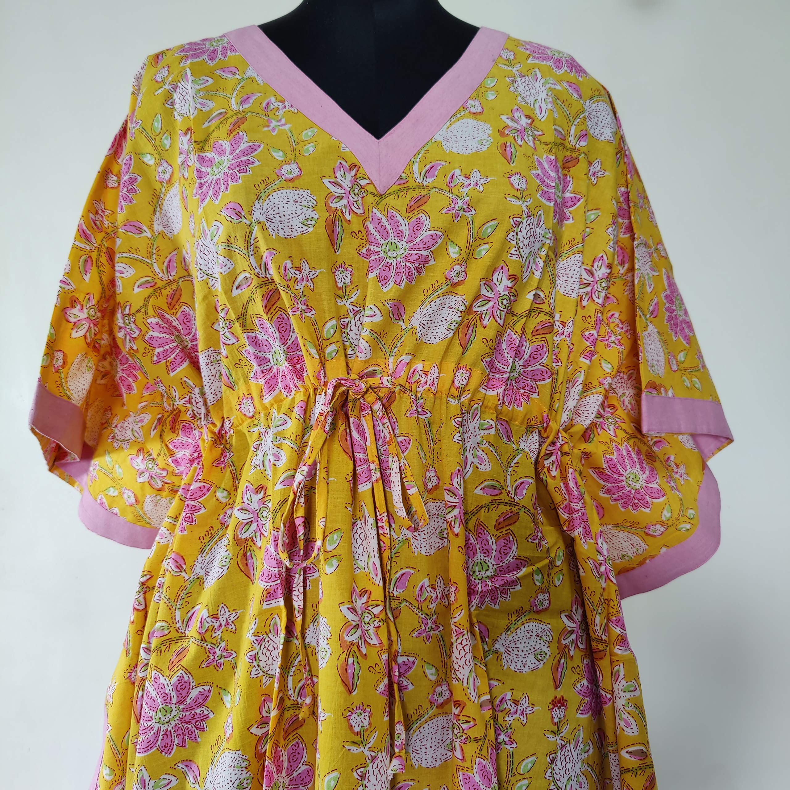 Kaftano stampato a blocchi indiani, kaftano floreale, Caftan, perfetto abito lungo, per essere mamme, copertura spiaggia, pigiameria, miglior regalo per lei, kaftano di cotone, kaftano lungo Caftan