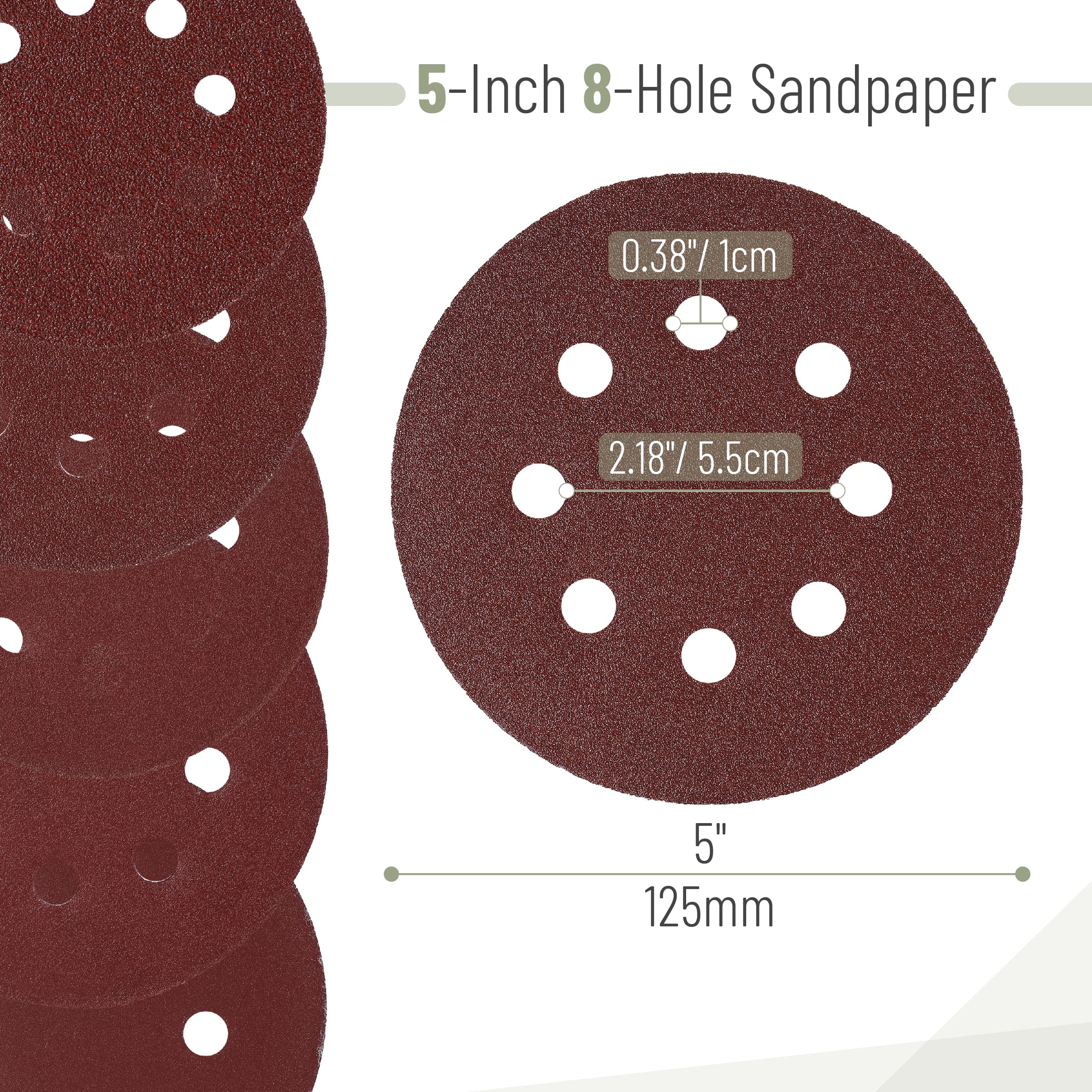 Bates - Disques abrasifs à 8 trous - 12,7 cm - Grain 60 120 240 400 600 800 1000 1200 1500 2000 - Disques de ponçage ronds - 12,7 cm