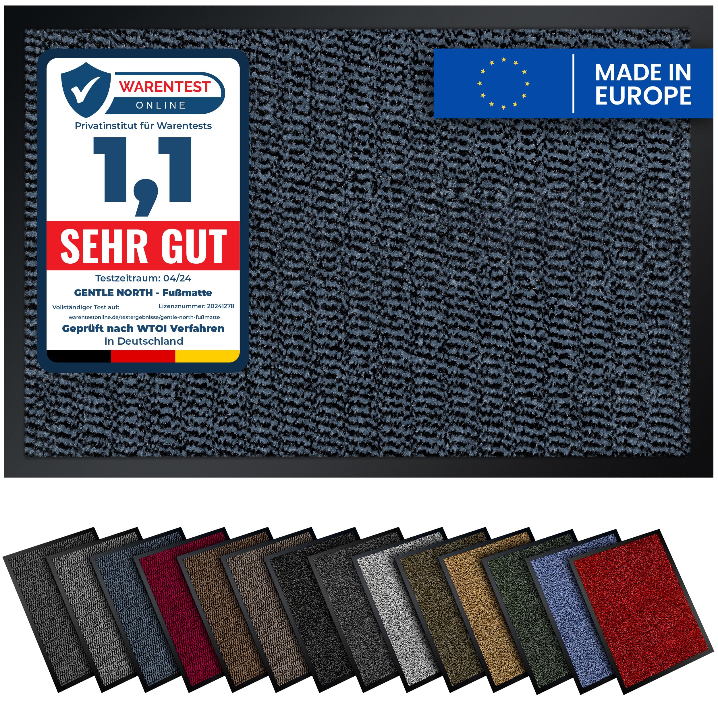 Gentle North Zerbino di alta qualità, colore blu, nero, 90 x 120 cm, grande per interni ed esterni, antiscivolo, lavabile e resistente alle intemperie, per ingresso ed esterni, corridoio sottile