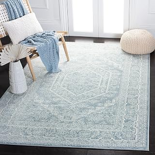 SAFAVIEH Traditionell Teppich für Wohnzimmer, Esszimmer, Schlafzimmer - Adirondack Collection, Kurzer Flor, Schiefer und Elfenbein, 155 X 229 cm