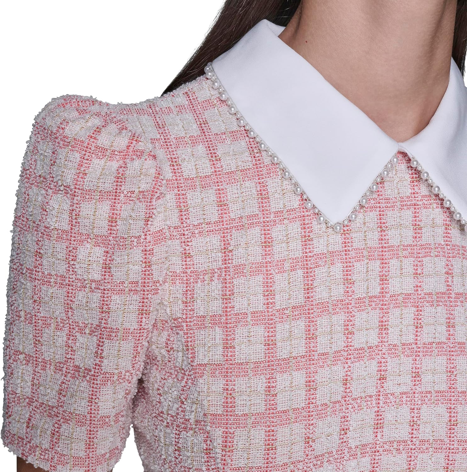 Karl Lagerfeld Women's Short Puff Sleeve Embellished Collar A-line Mini Dress