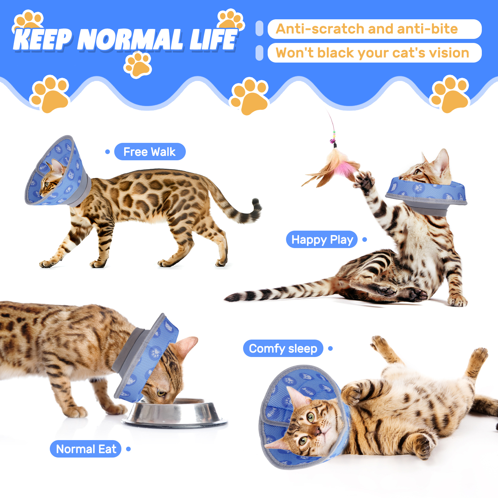 Collare Protettivo Per Gatti Regolabile - Antigraffio E Antimorso Per Guarigione Ferite